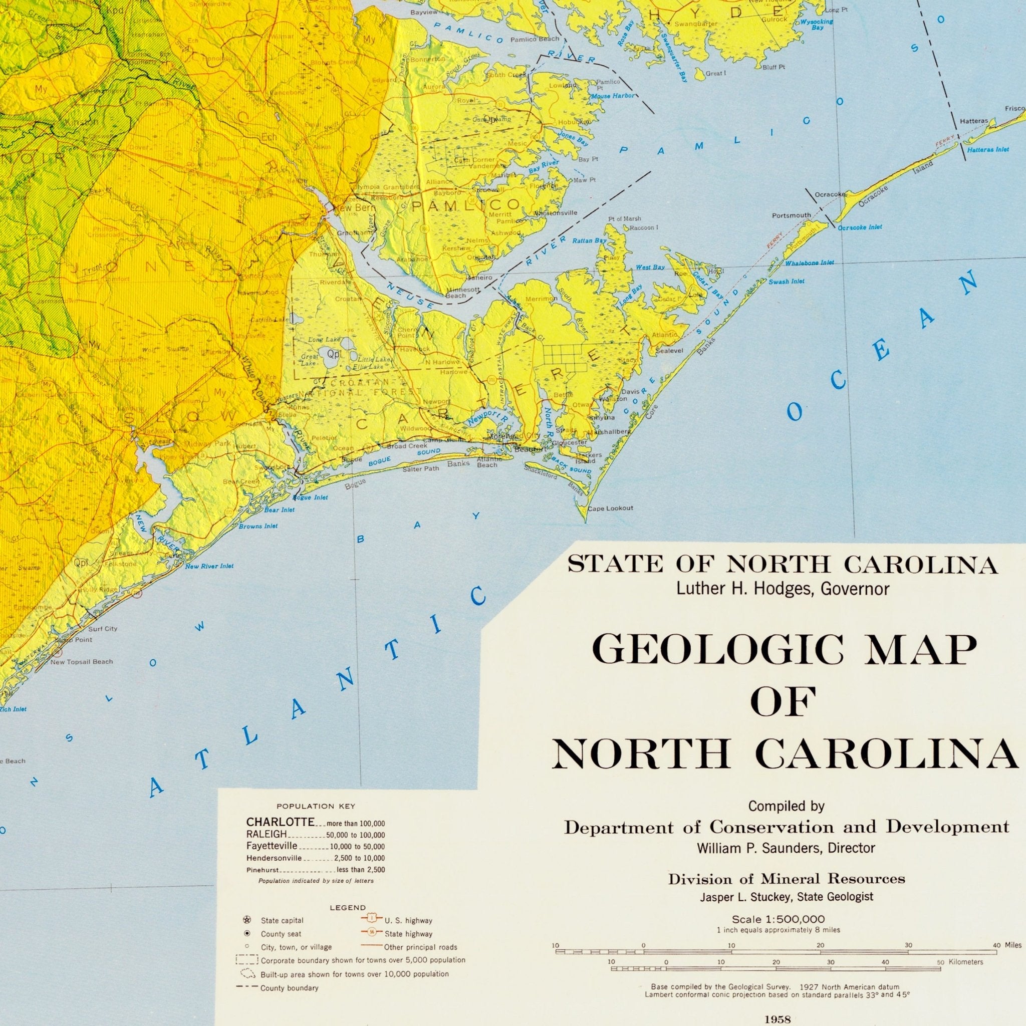 North Carolina 1958 Shaded Relief Map - Muir Way - Vintage Relief