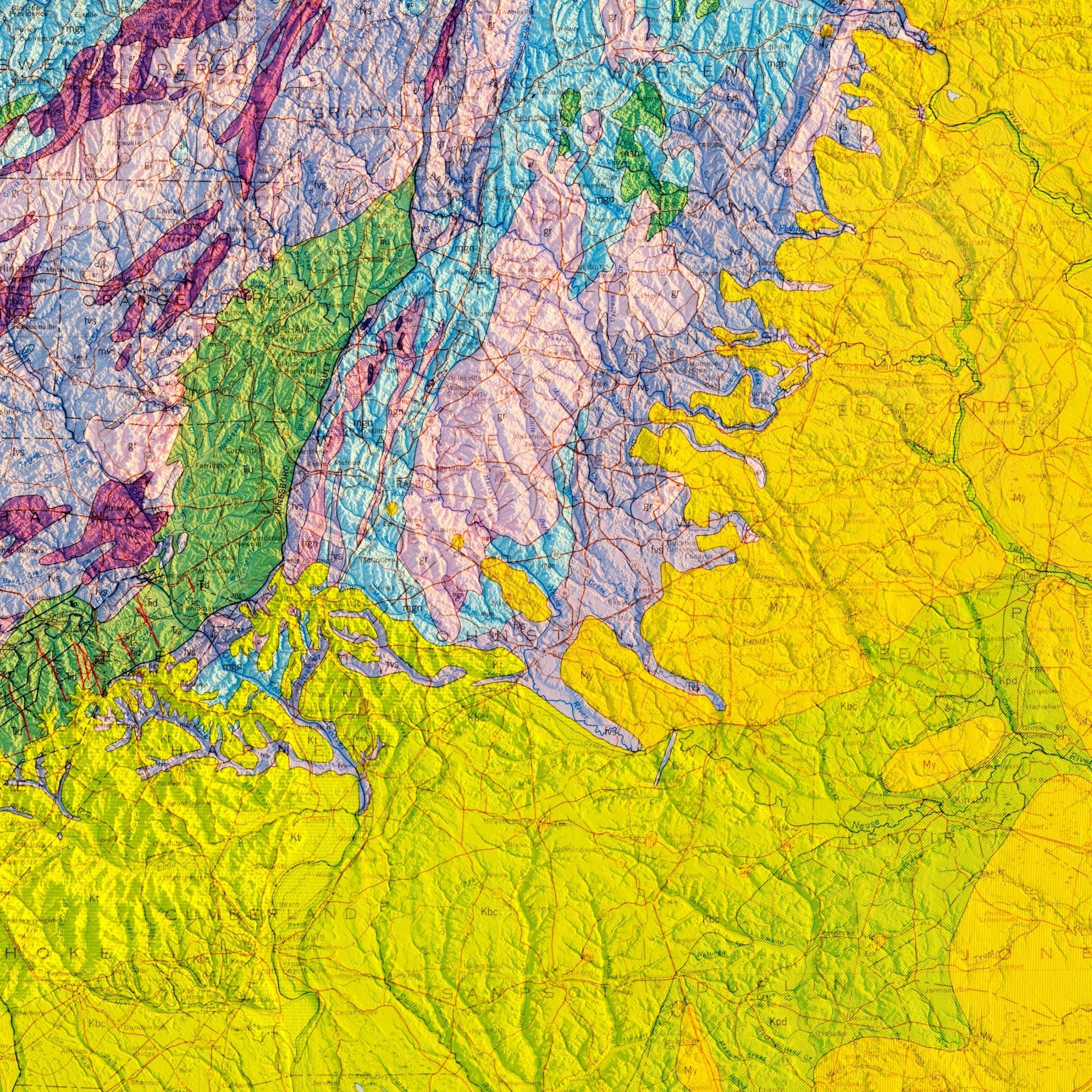 North Carolina 1958 Shaded Relief Map - Muir Way - Vintage Relief