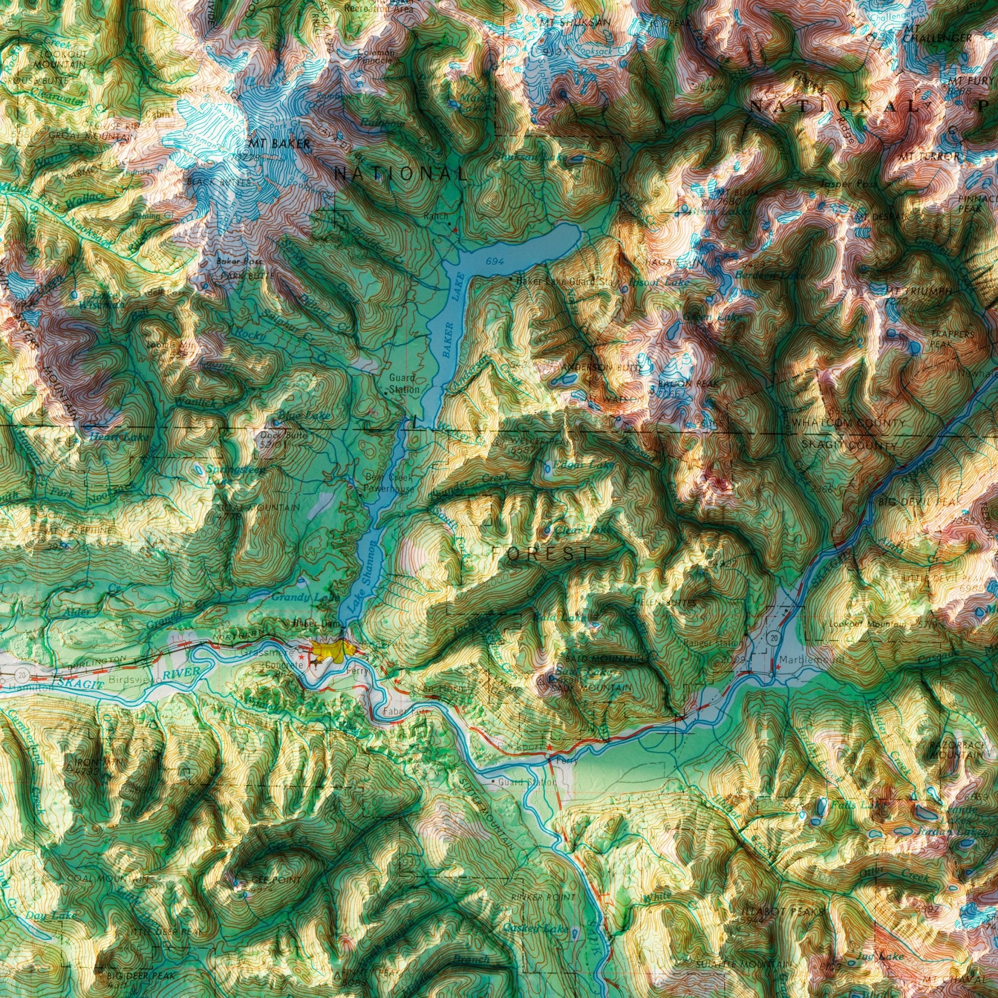 North Cascades National Park 1979 Shaded Relief Map - Muir Way - Vintage Relief