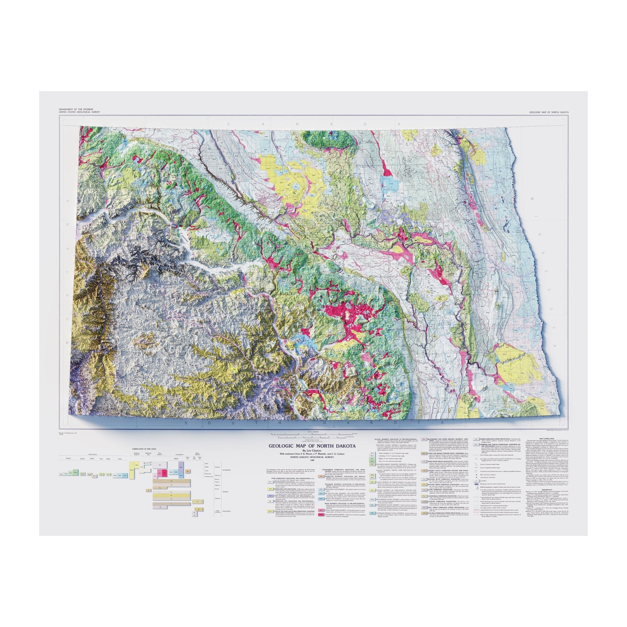 North Dakota 1980 Shaded Relief Map - Muir Way - Vintage Relief