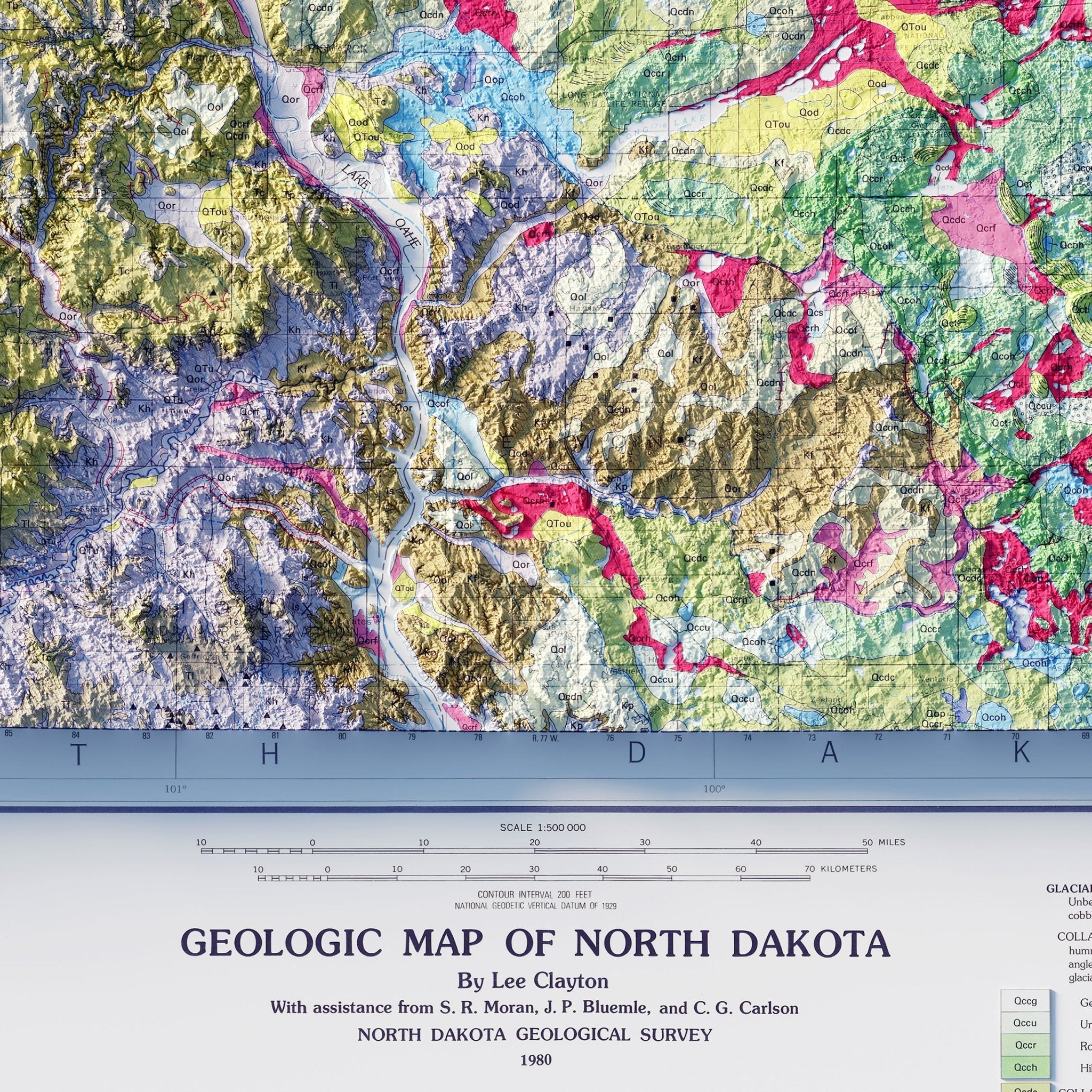North Dakota 1980 Shaded Relief Map - Muir Way - Vintage Relief