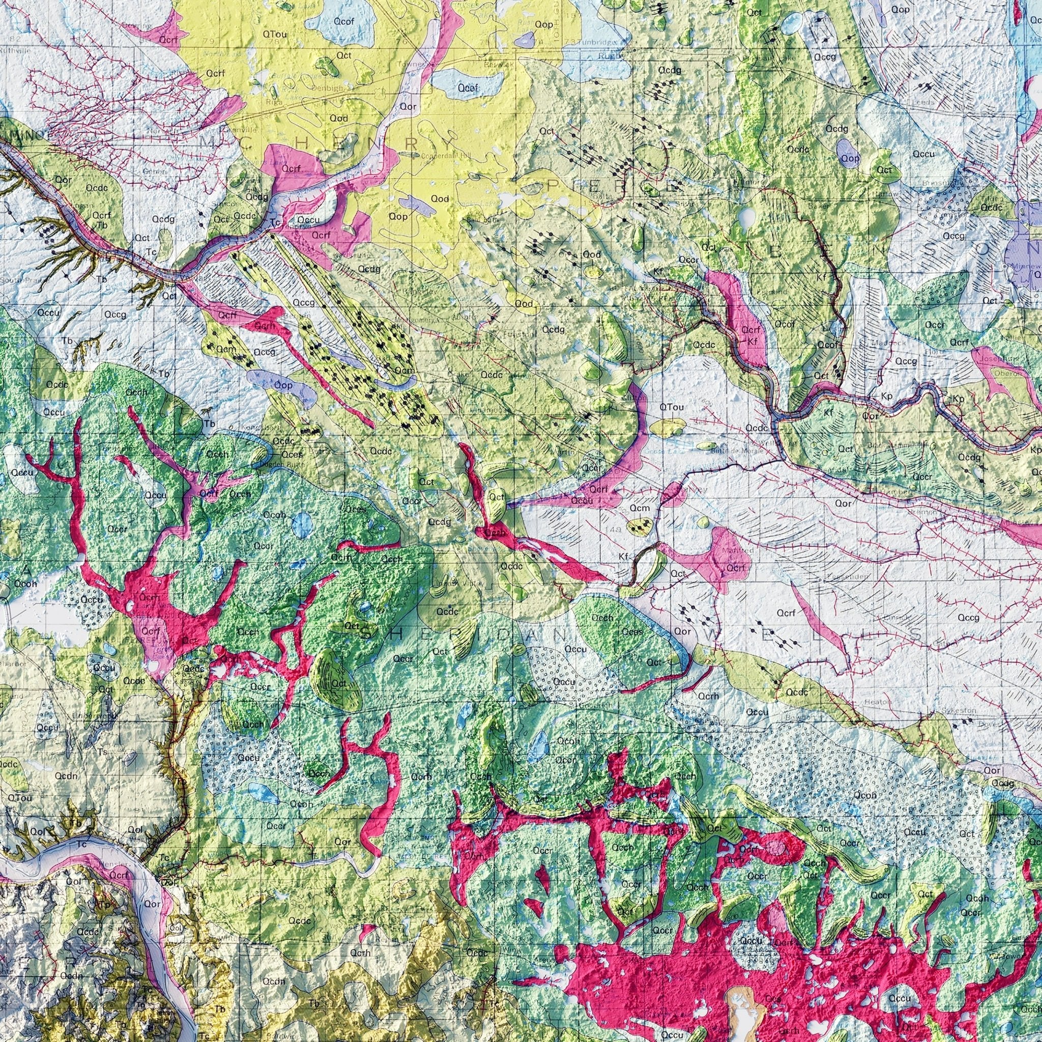 North Dakota 1980 Shaded Relief Map - Muir Way - Vintage Relief