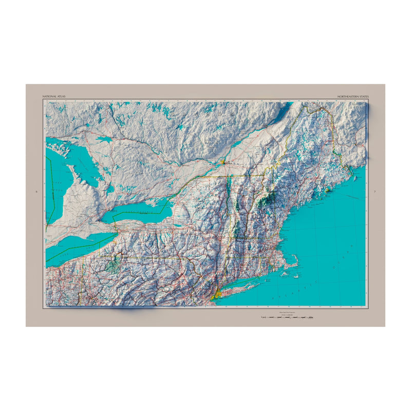 Northeastern States 1970 Shaded Relief Map - Muir Way - Vintage Relief