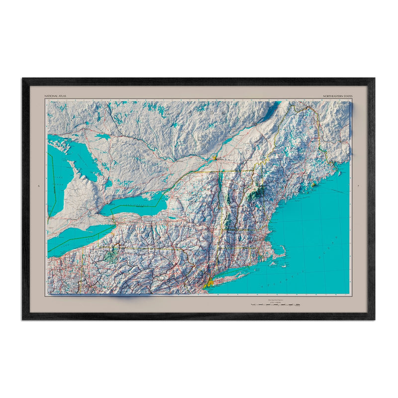 Northeastern States 1970 Shaded Relief Map - Muir Way - Vintage Relief
