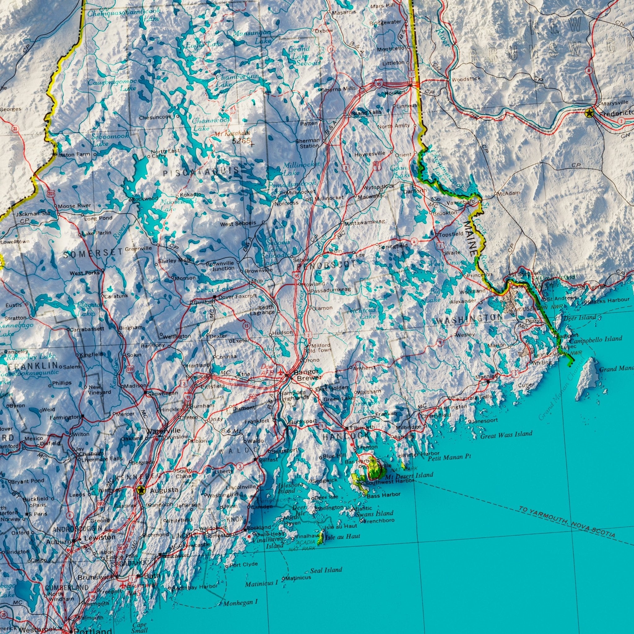 Northeastern States 1970 Shaded Relief Map - Muir Way - Vintage Relief