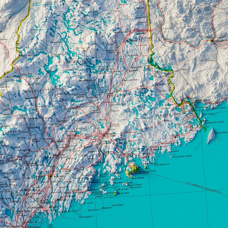 Northeastern States 1970 Shaded Relief Map - Muir Way - Vintage Relief