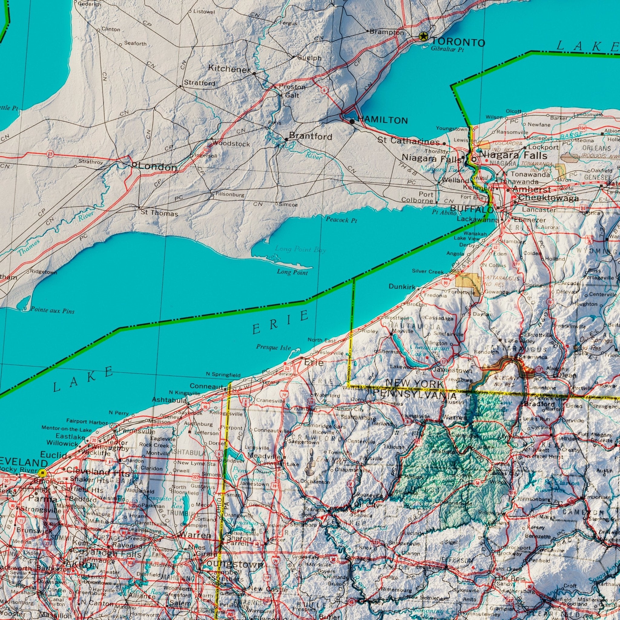 Northeastern States 1970 Shaded Relief Map - Muir Way - Vintage Relief