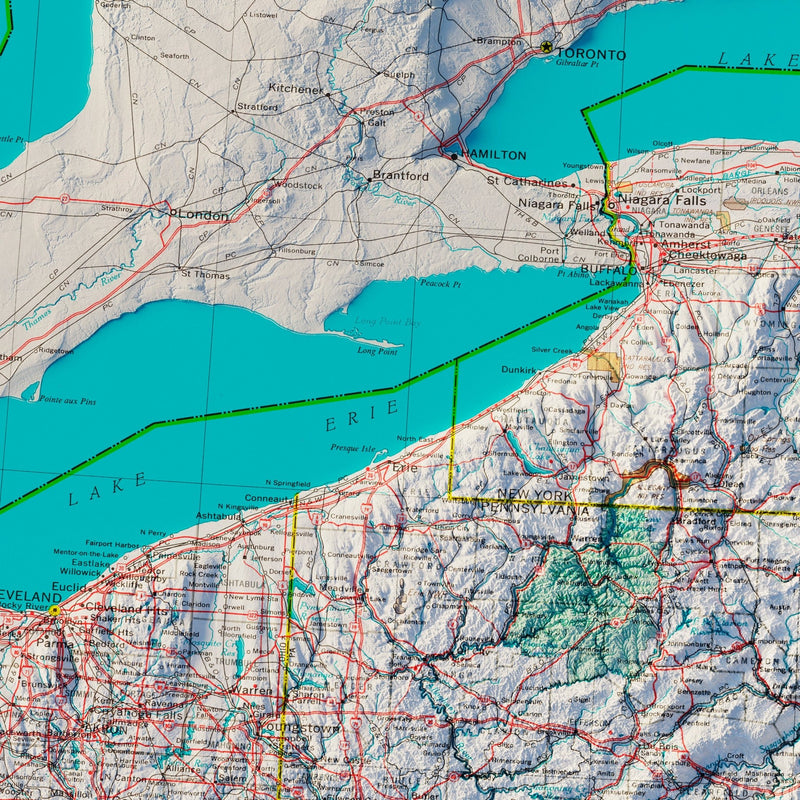 Northeastern States 1970 Shaded Relief Map - Muir Way - Vintage Relief