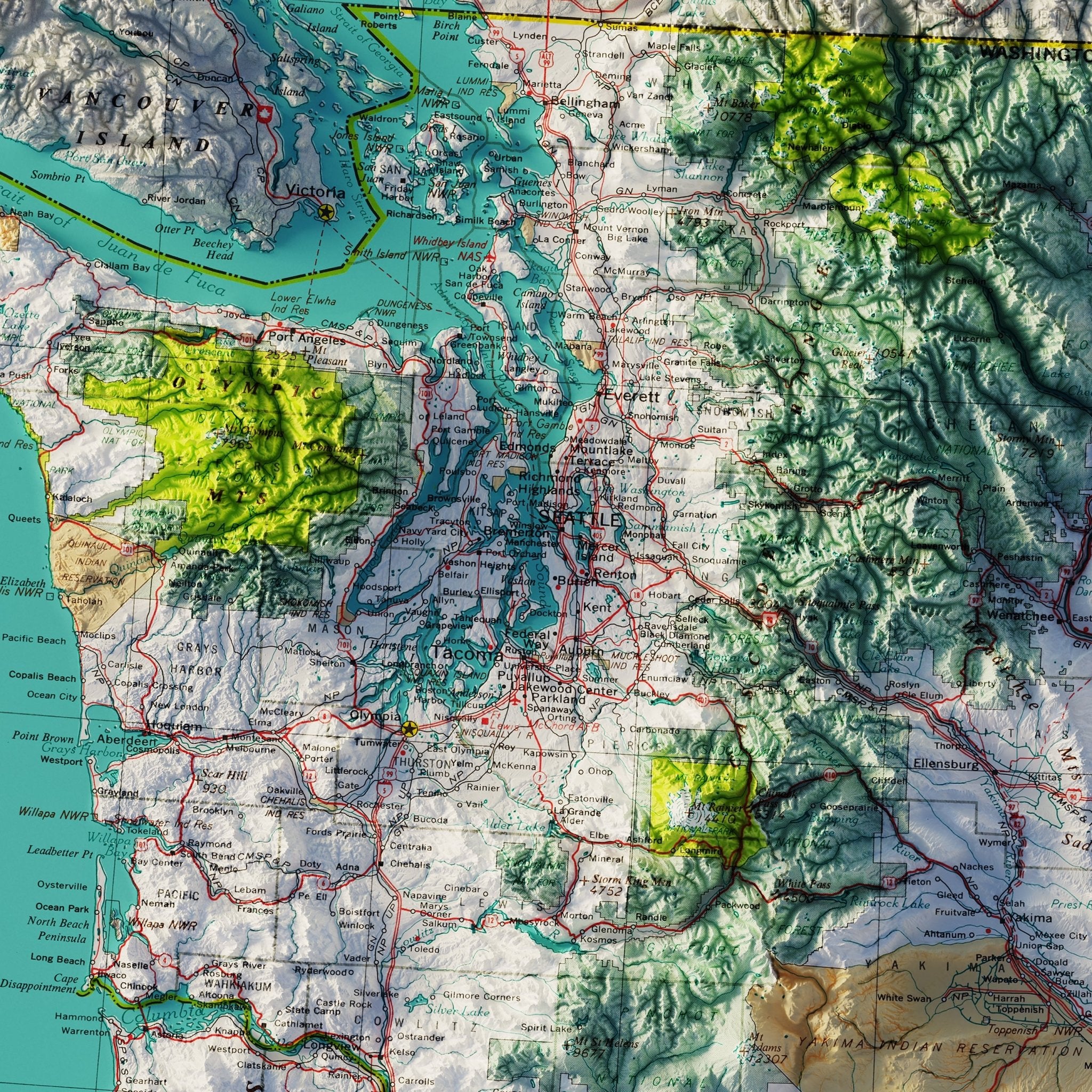 Northwestern States 1970 Shaded Relief Map - Muir Way - Vintage Relief