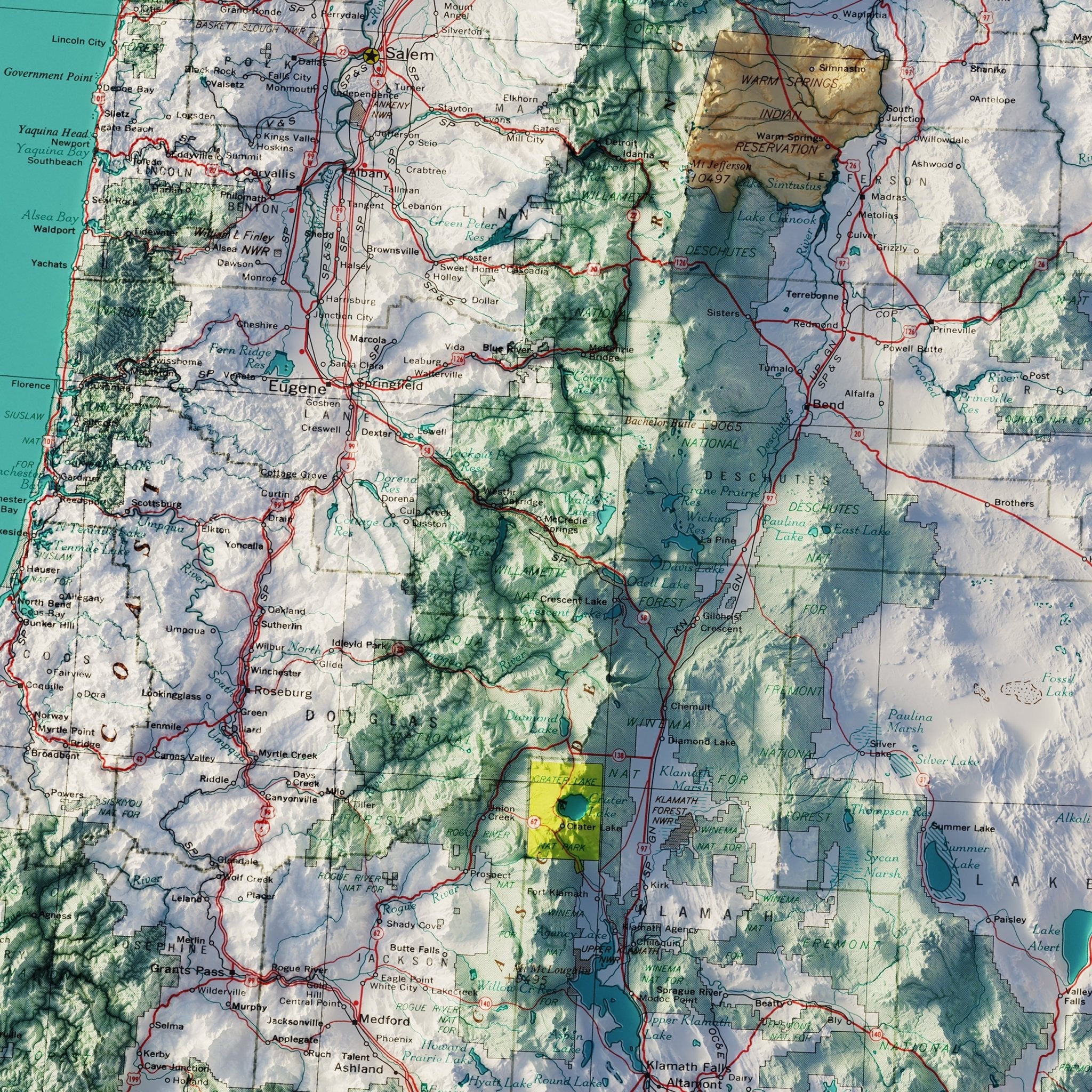 Northwestern States 1970 Shaded Relief Map - Muir Way - Vintage Relief