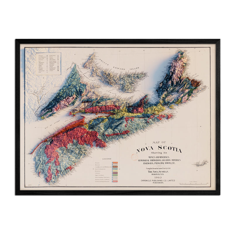 Nova Scotia 1903 Shaded Relief Map - Muir Way - Vintage Relief