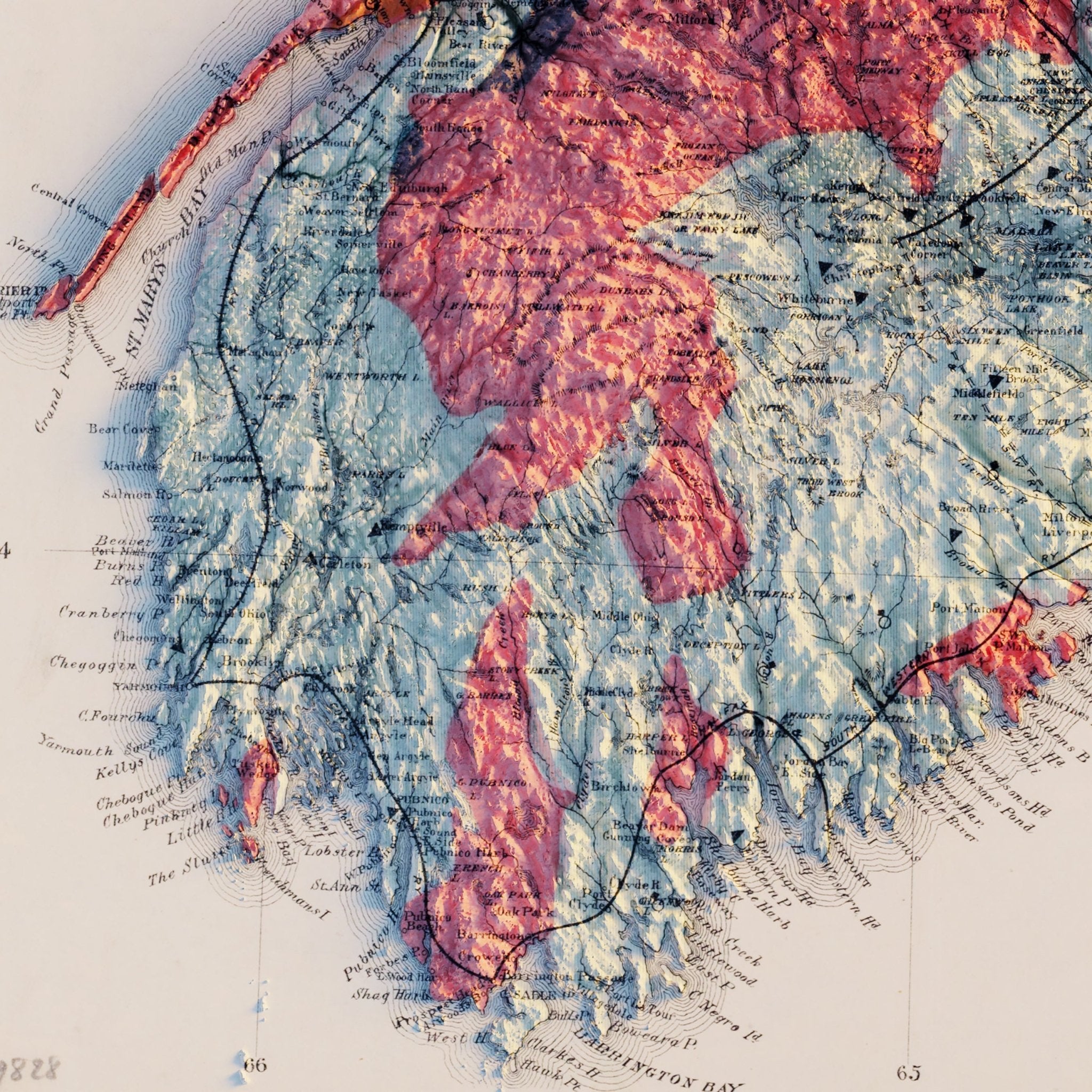 Nova Scotia 1903 Shaded Relief Map - Muir Way - Vintage Relief