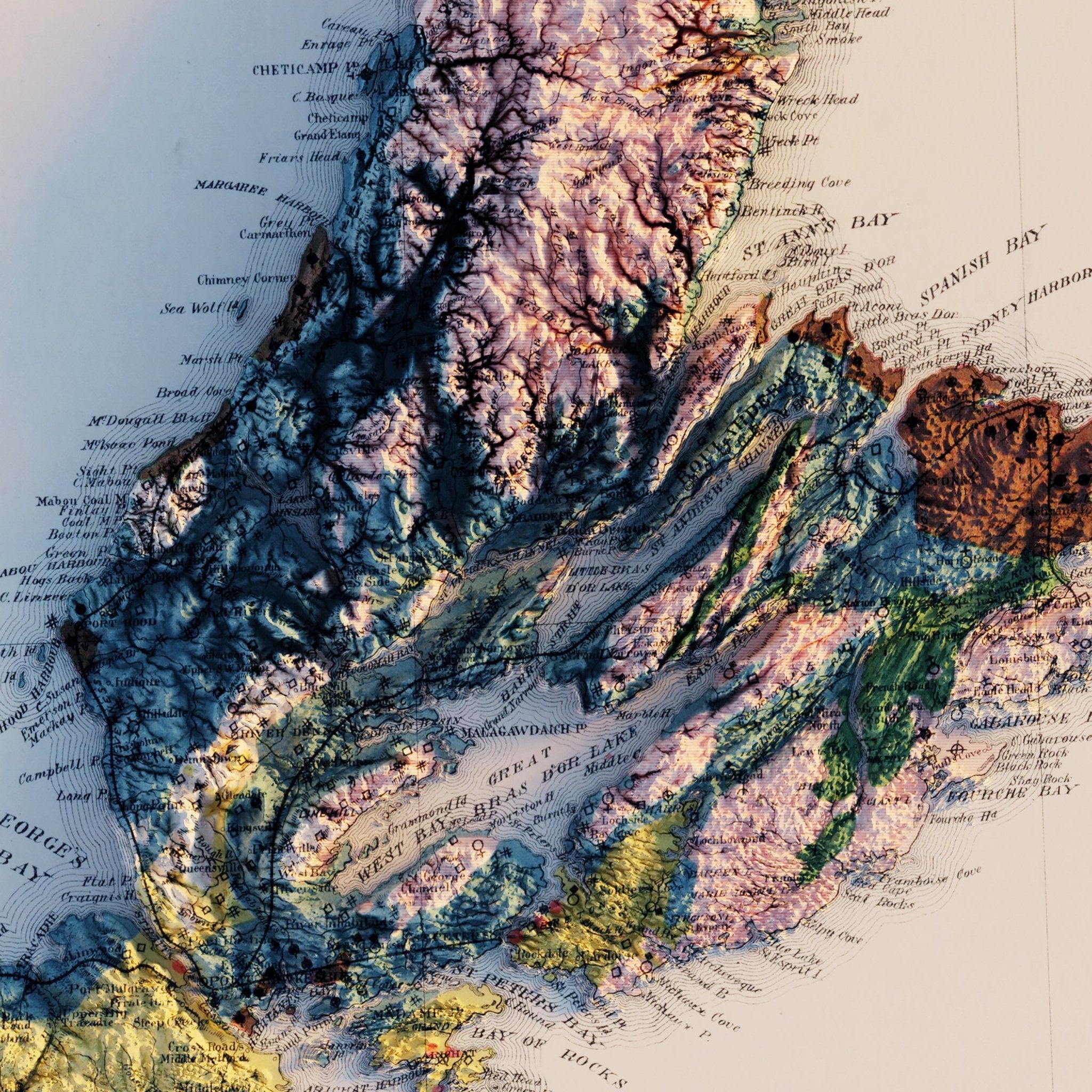 Nova Scotia 1903 Shaded Relief Map - Muir Way - Vintage Relief