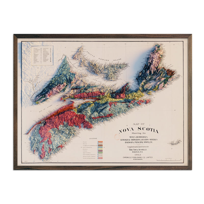 Nova Scotia 1903 Shaded Relief Map - Muir Way - Vintage Relief