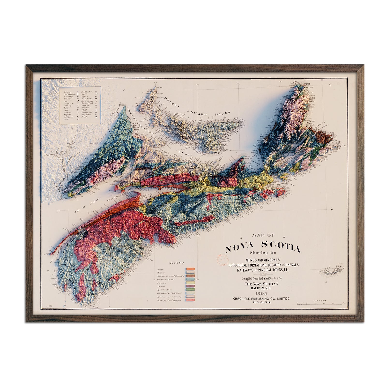 Vintage Nova Scotia Relief Map - 1903