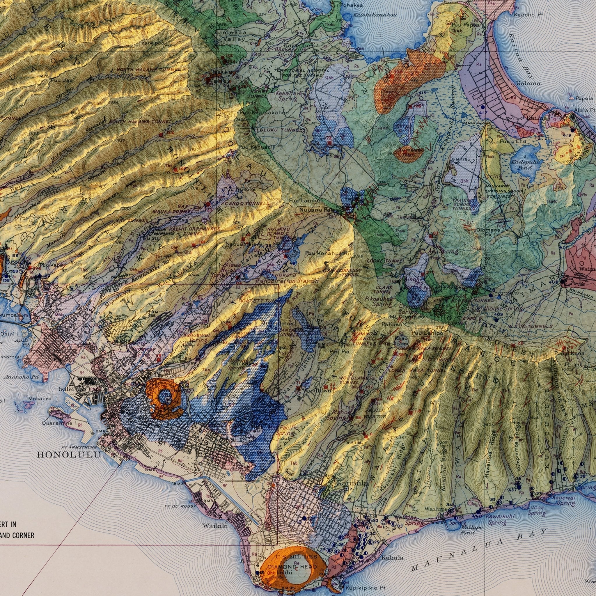 Oahu 1938 Shaded Relief Map - Muir Way - Vintage Relief
