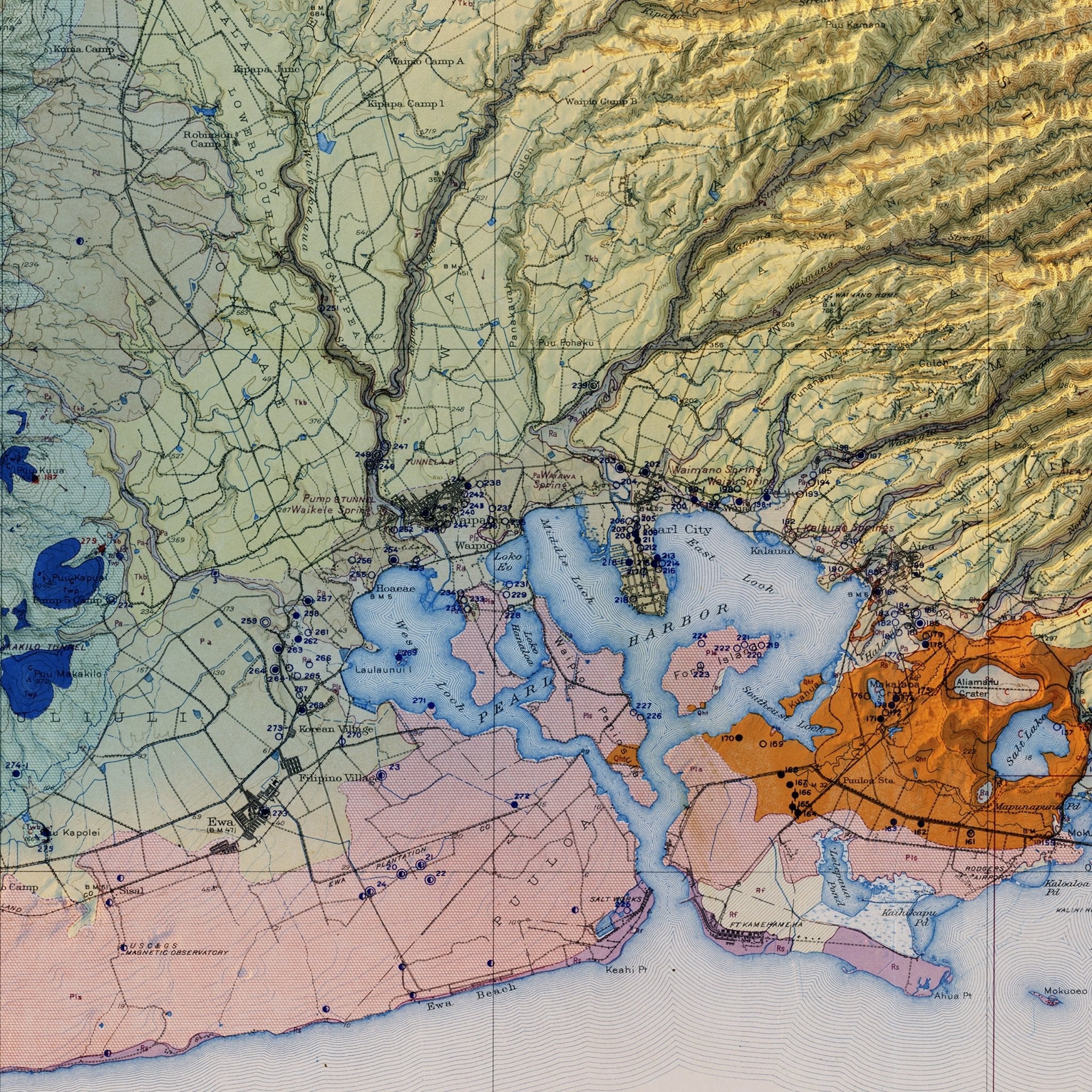 Oahu 1938 Shaded Relief Map - Muir Way - Vintage Relief