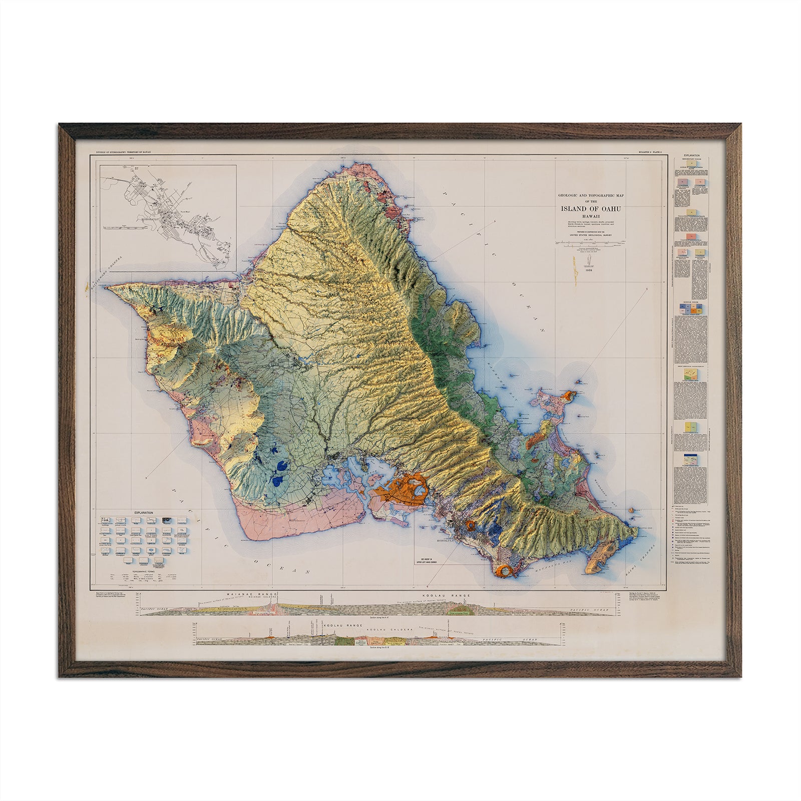 Vintage Oahu Relief Map - 1938