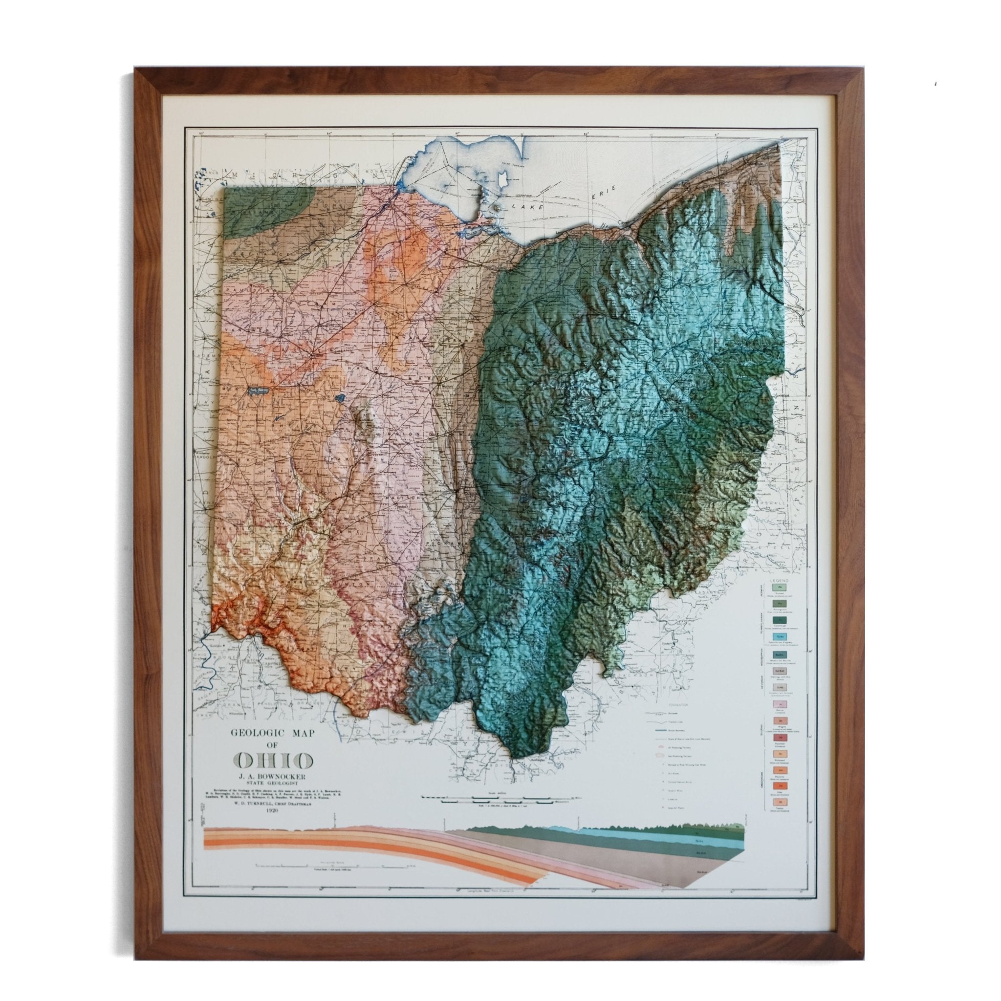 Ohio 1920 3D Raised Relief Map - Muir Way - 3D