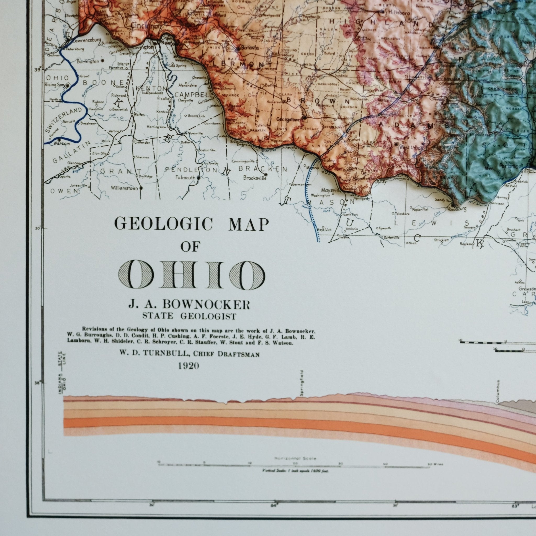 Ohio 1920 3D Raised Relief Map - Muir Way - 3D
