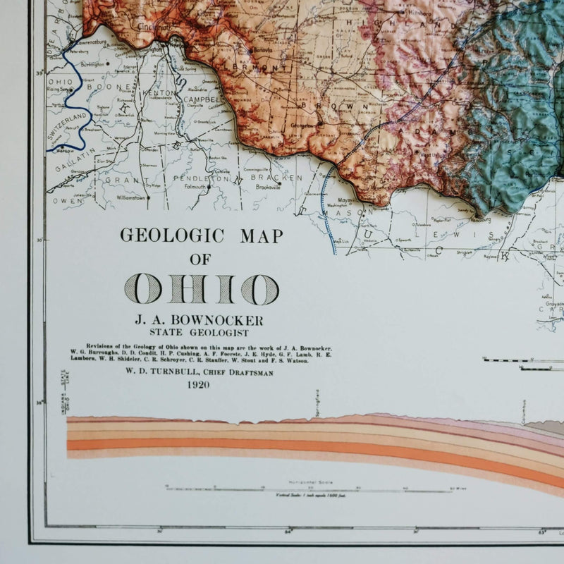 Ohio 1920 3D Raised Relief Map - Muir Way - 3D