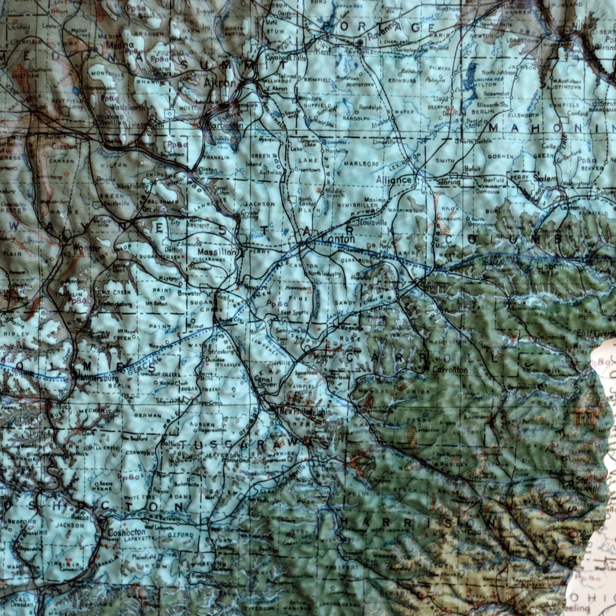 Ohio 1920 3D Raised Relief Map - Muir Way - 3D