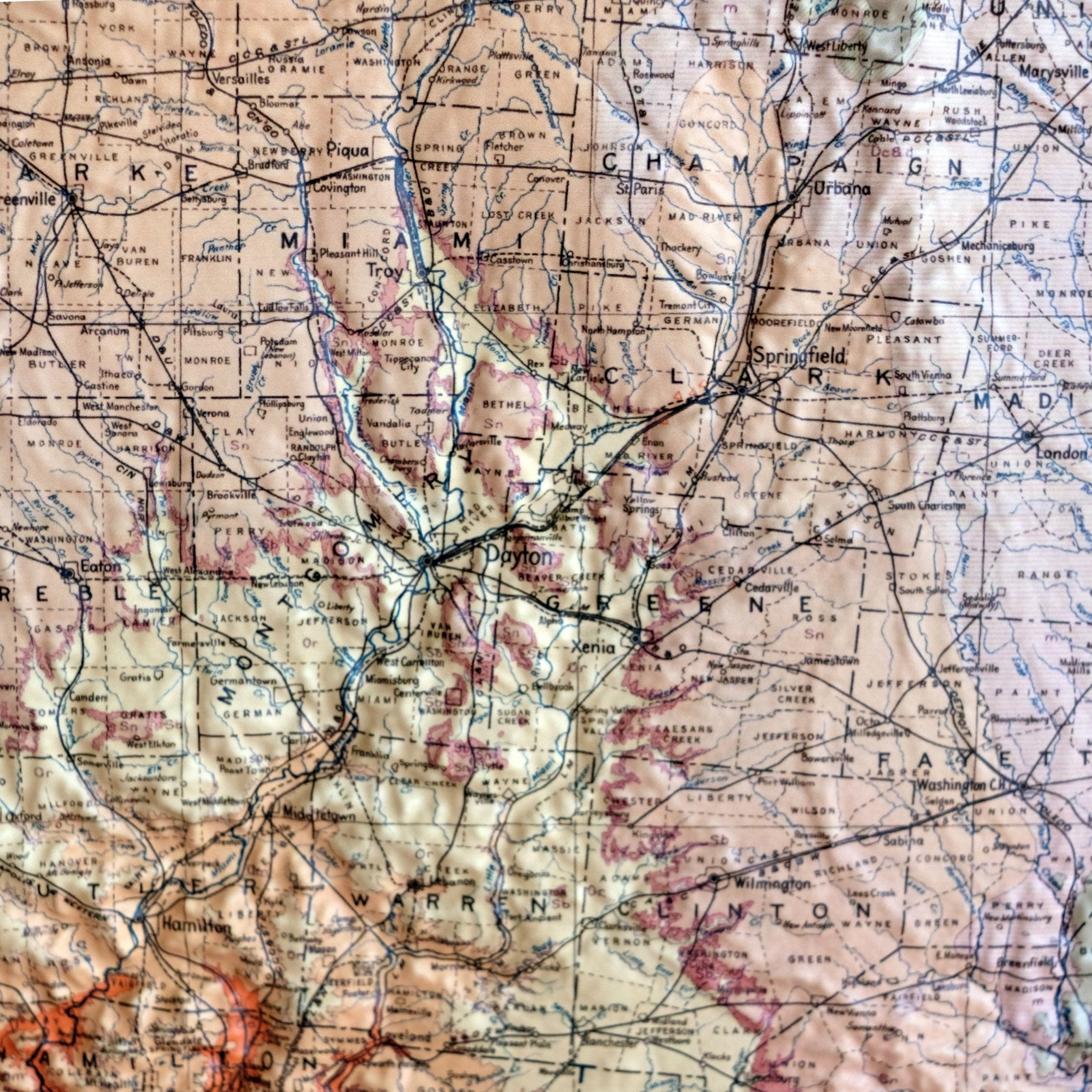 Ohio 1920 3D Raised Relief Map - Muir Way - 3D