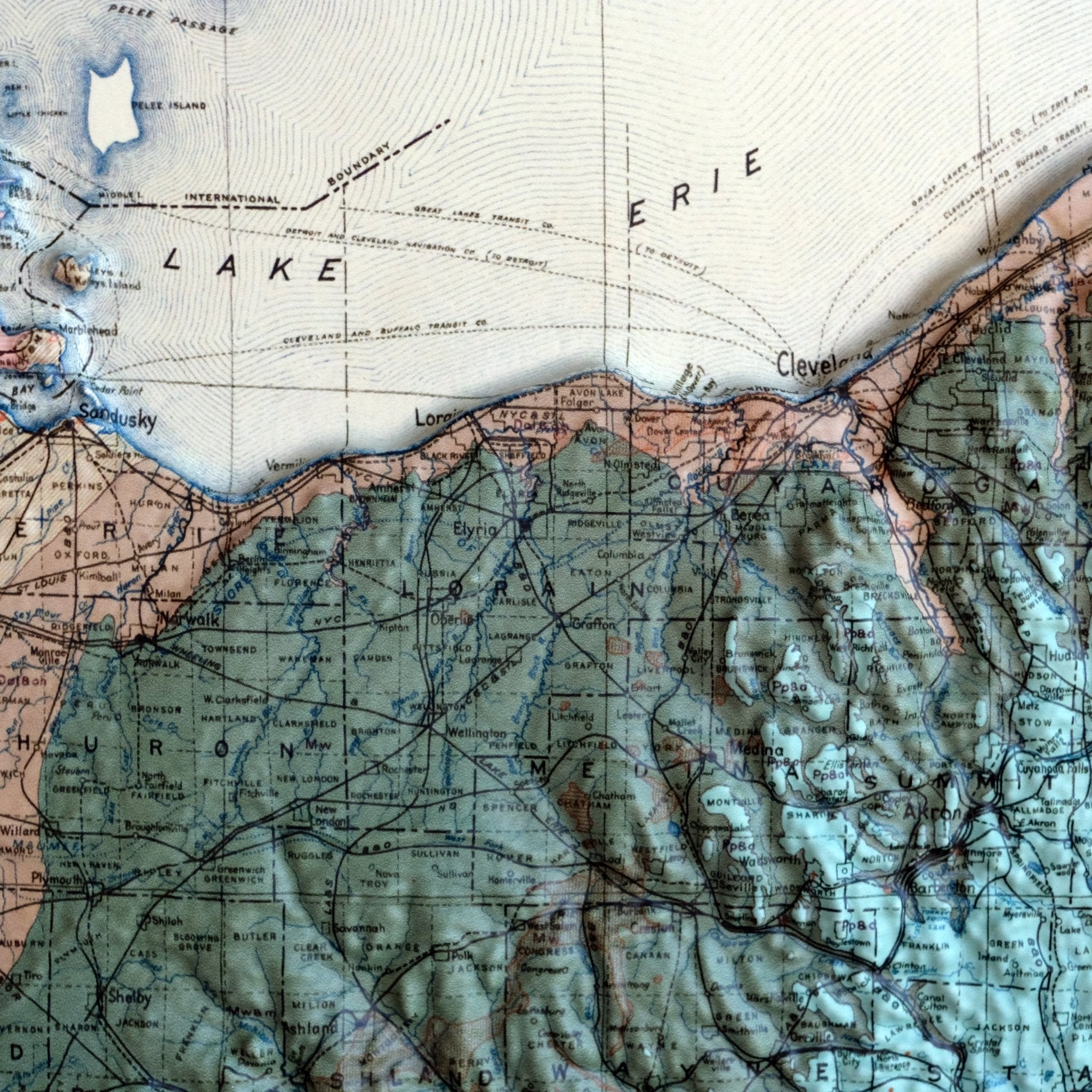 Ohio 1920 3D Raised Relief Map - Muir Way - 3D