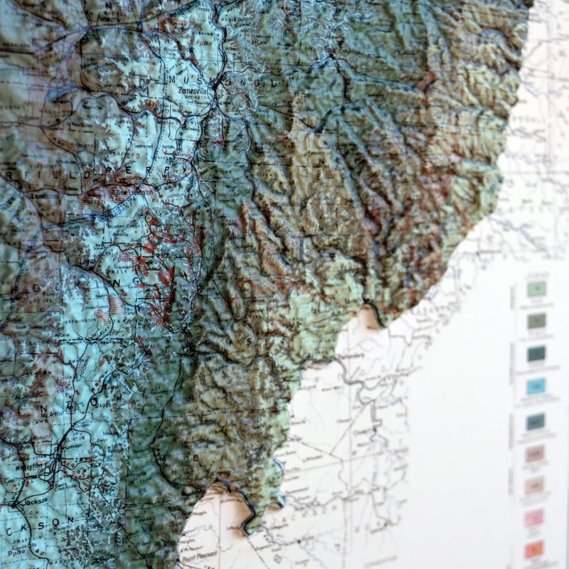 Ohio 1920 3D Raised Relief Map - Muir Way - 3D