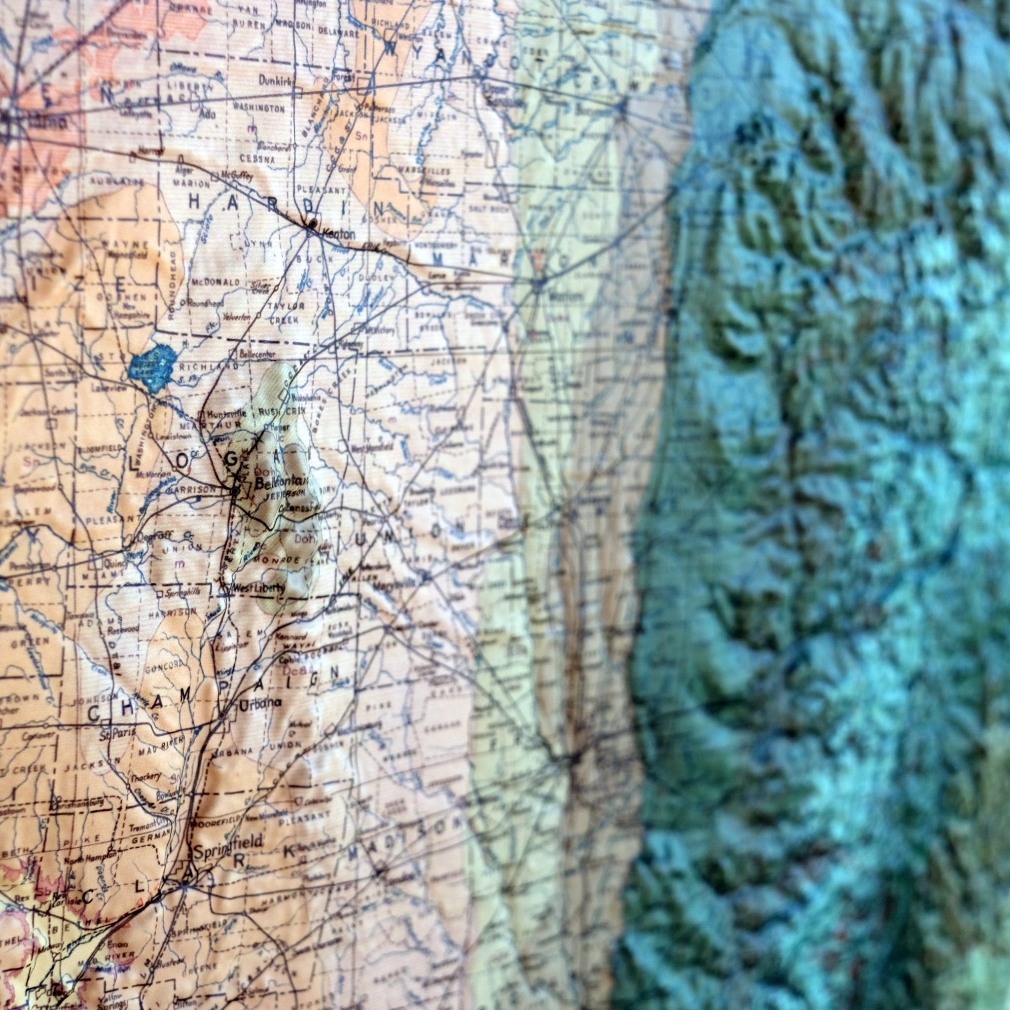 Ohio 1920 3D Raised Relief Map - Muir Way - 3D