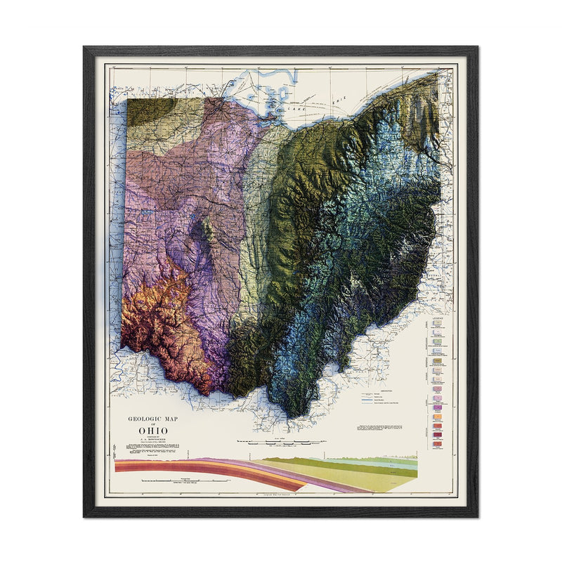 Ohio 1920 Shaded Relief Map - Muir Way - Vintage Relief