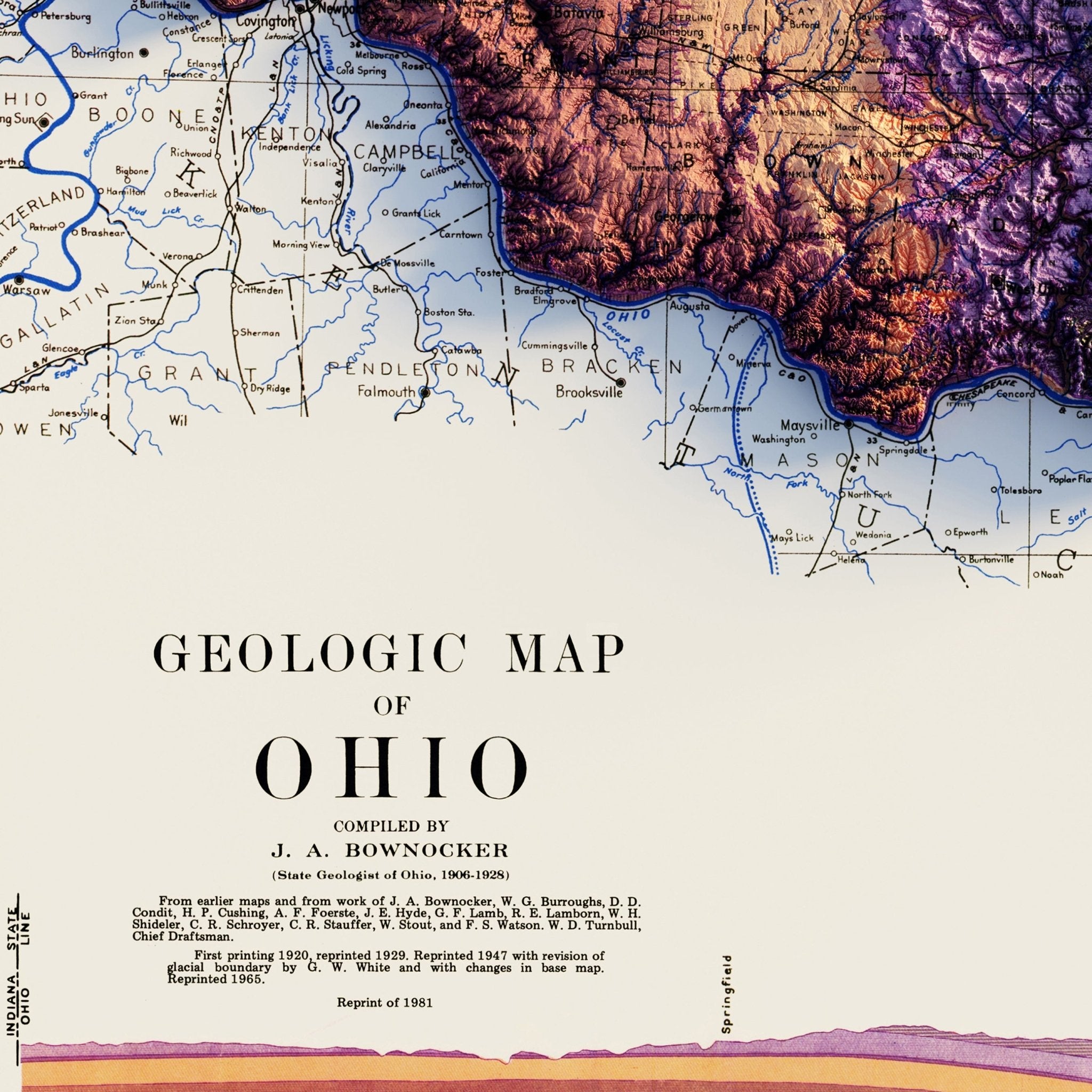 Ohio 1920 Shaded Relief Map - Muir Way - Vintage Relief