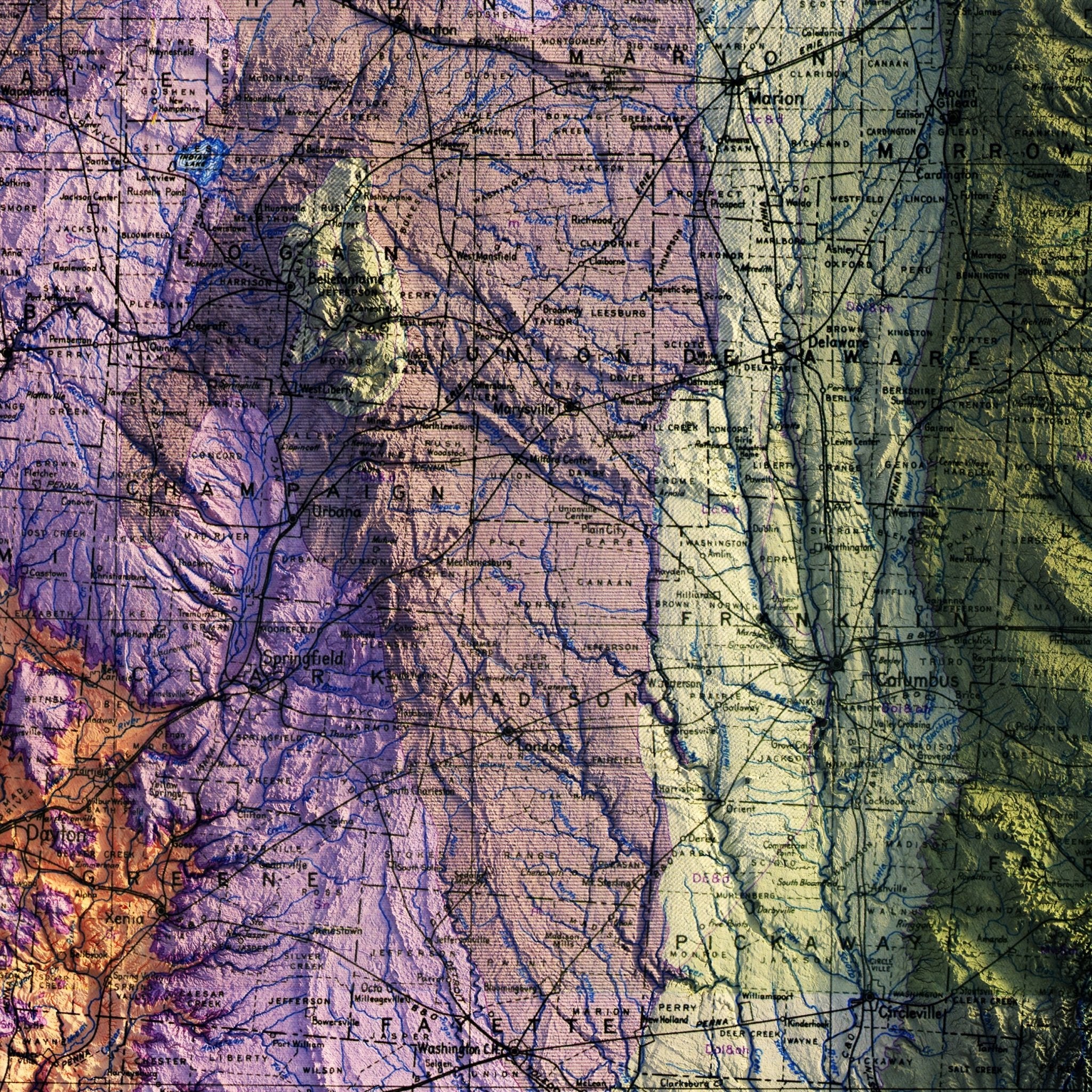 Ohio 1920 Shaded Relief Map - Muir Way - Vintage Relief