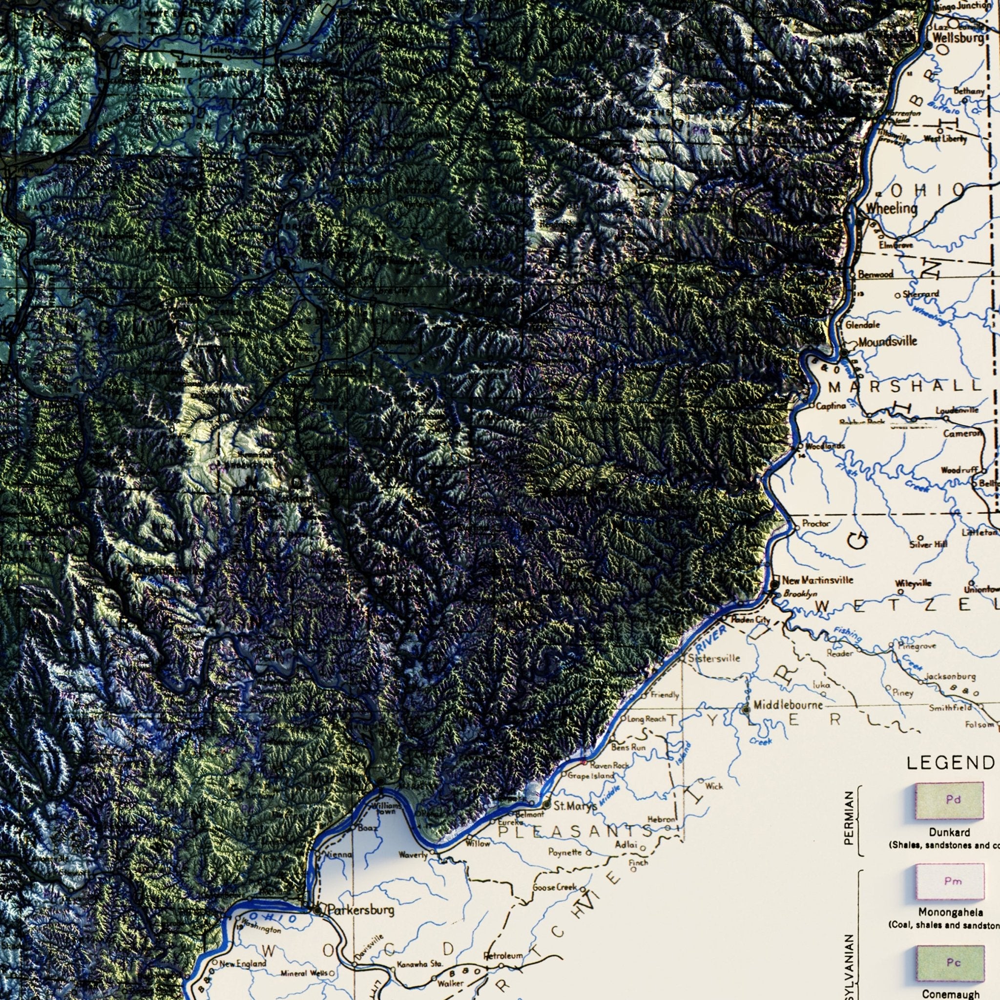 Ohio 1920 Shaded Relief Map - Muir Way - Vintage Relief