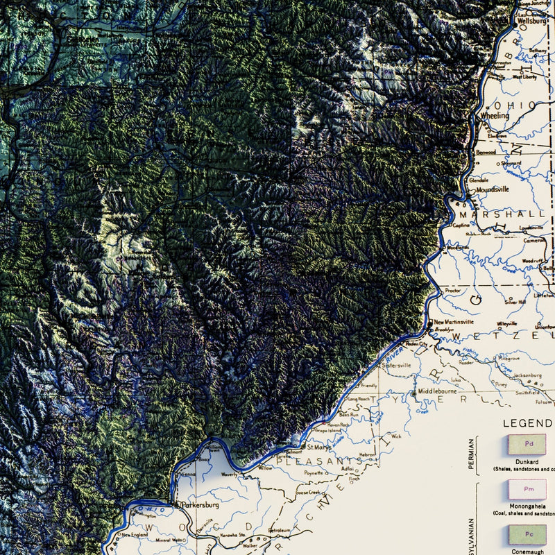 Ohio 1920 Shaded Relief Map - Muir Way - Vintage Relief