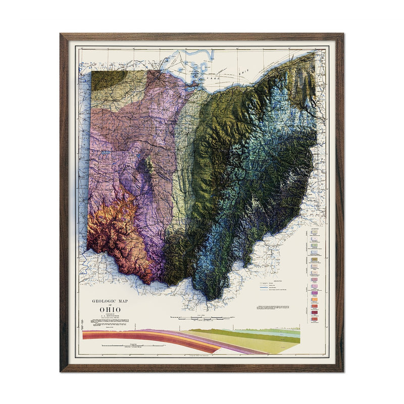 Ohio 1920 Shaded Relief Map - Muir Way - Vintage Relief
