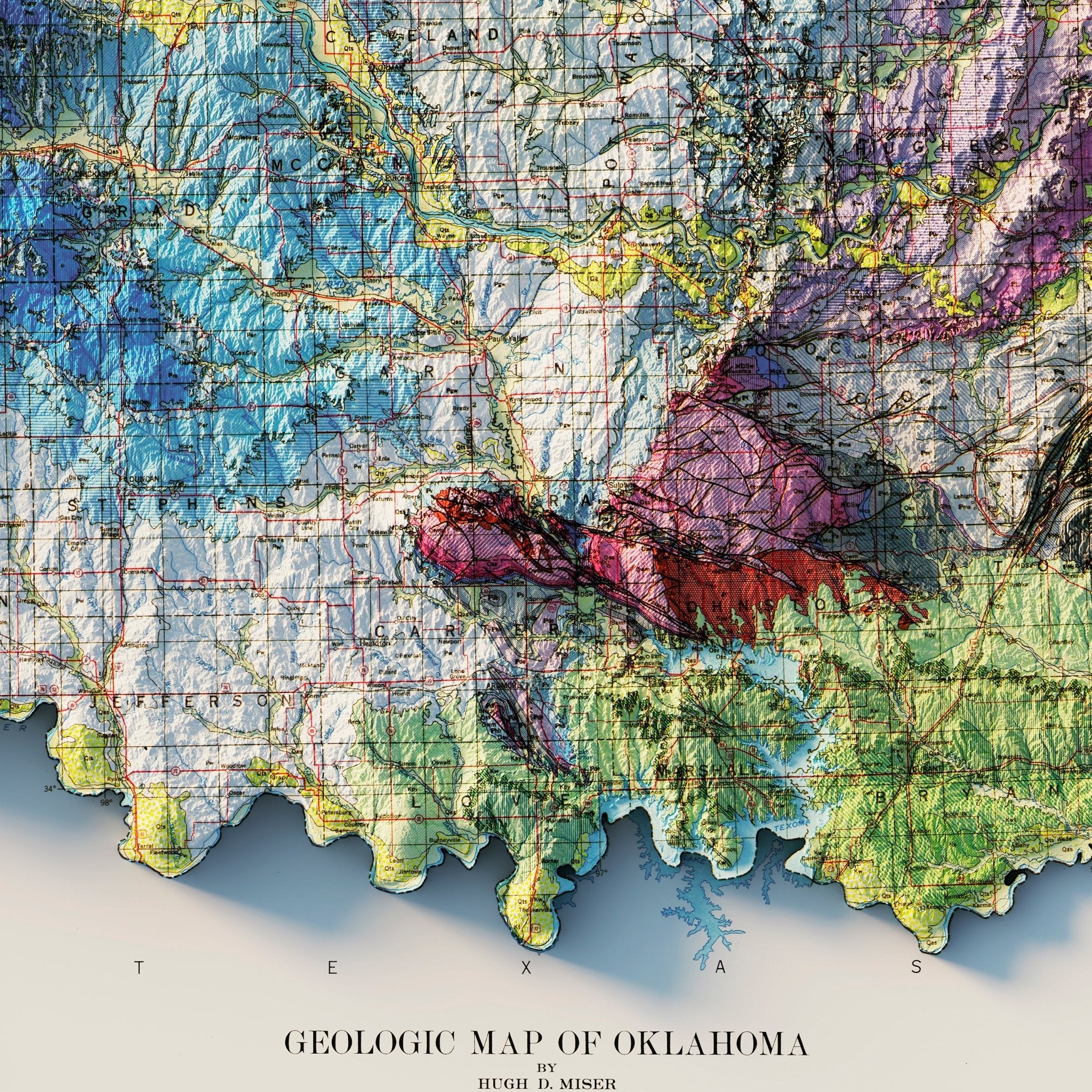 Oklahoma 1954 Shaded Relief Map - Muir Way - Vintage Relief