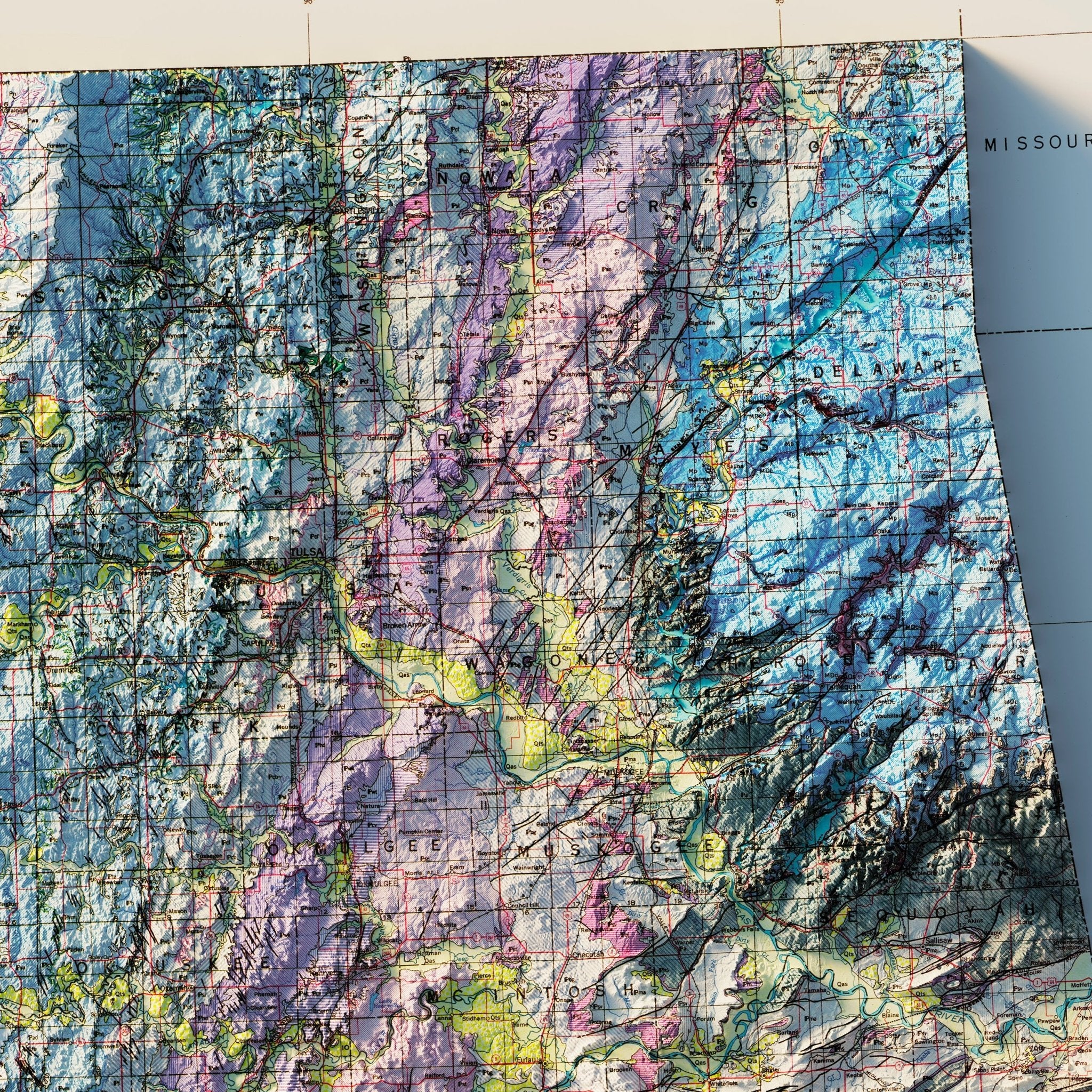 Oklahoma 1954 Shaded Relief Map - Muir Way - Vintage Relief