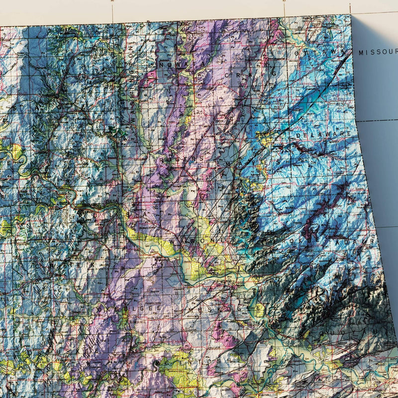 Oklahoma 1954 Shaded Relief Map - Muir Way - Vintage Relief
