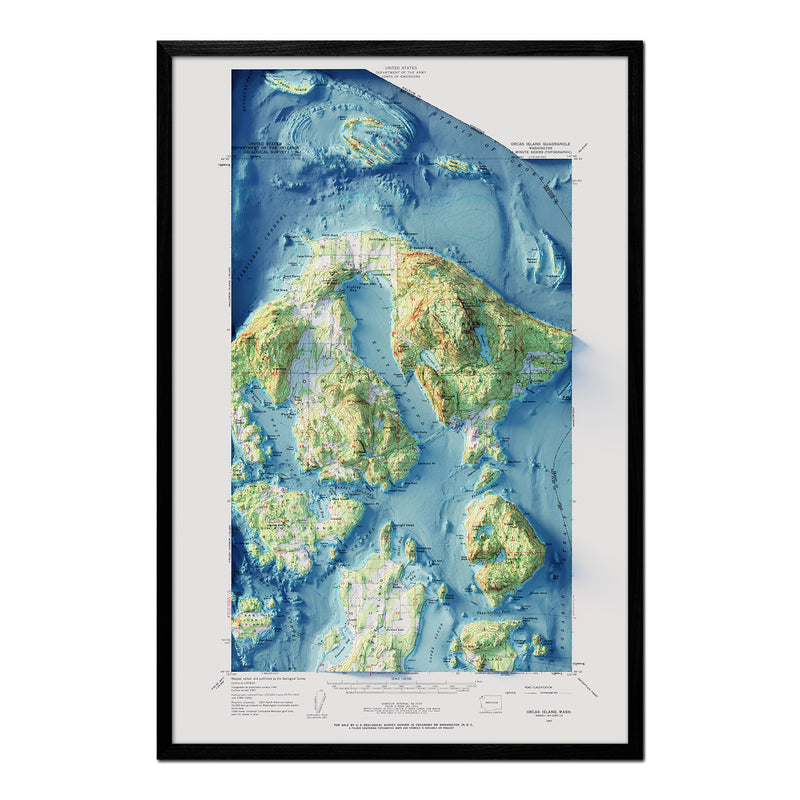 Orcas Island, WA 1957 Shaded Relief Map - Muir Way - Vintage Relief