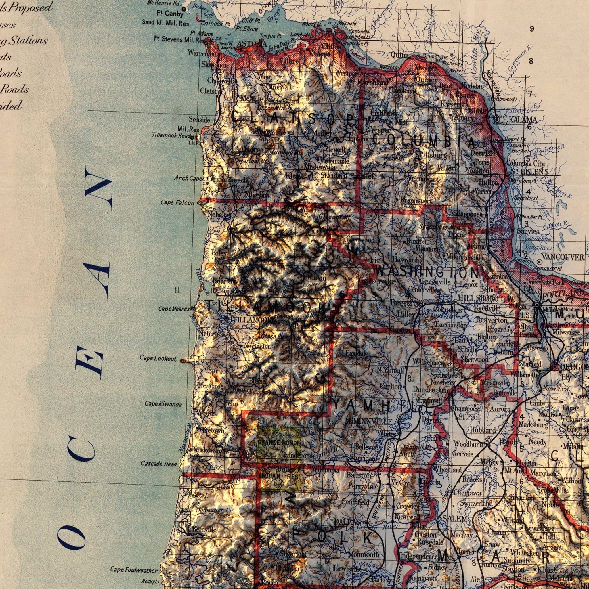 Oregon 1897 Shaded Relief Map - Muir Way - Vintage Relief