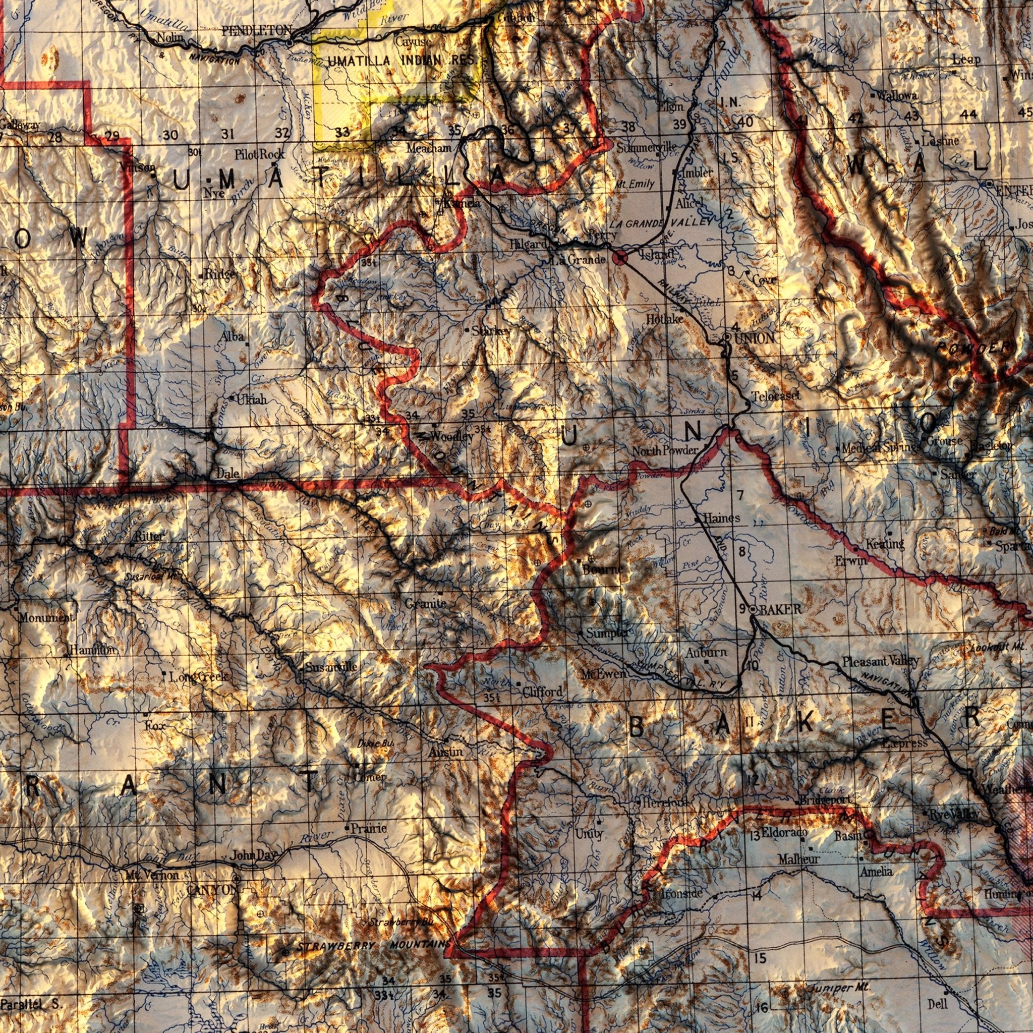 Oregon 1897 Shaded Relief Map - Muir Way - Vintage Relief