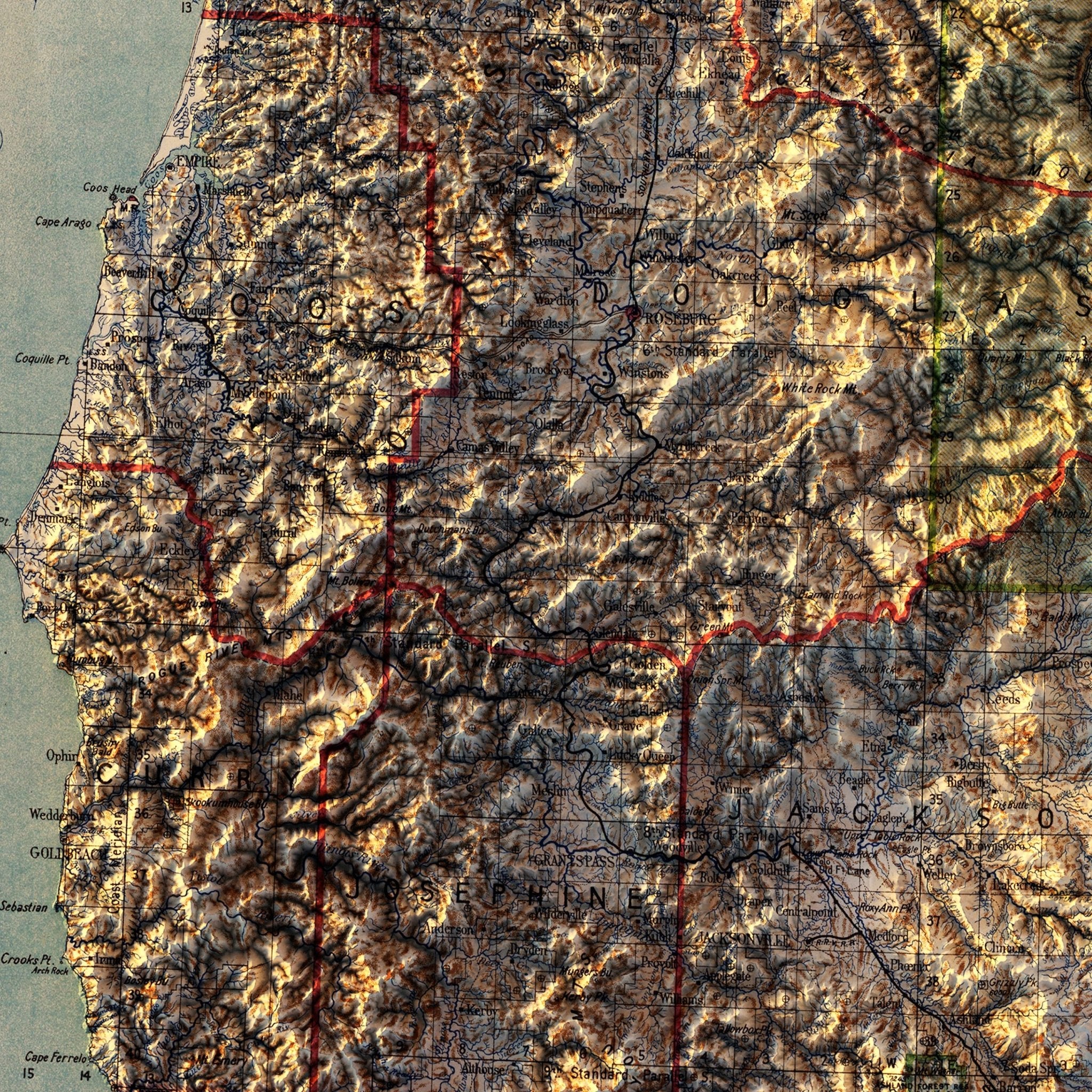 Oregon 1897 Shaded Relief Map - Muir Way - Vintage Relief