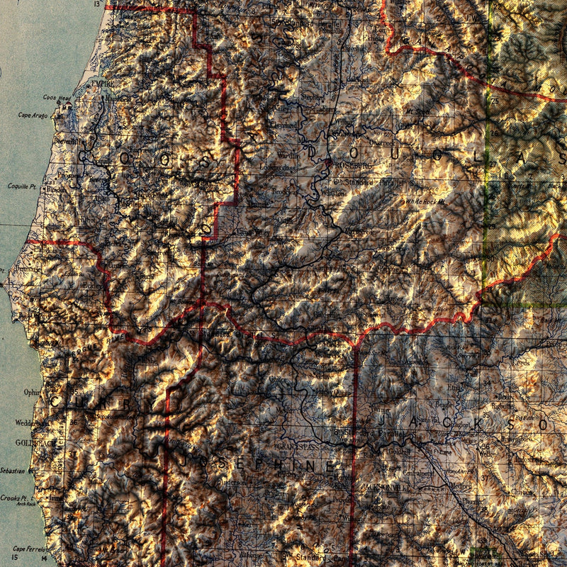 Oregon 1897 Shaded Relief Map - Muir Way - Vintage Relief