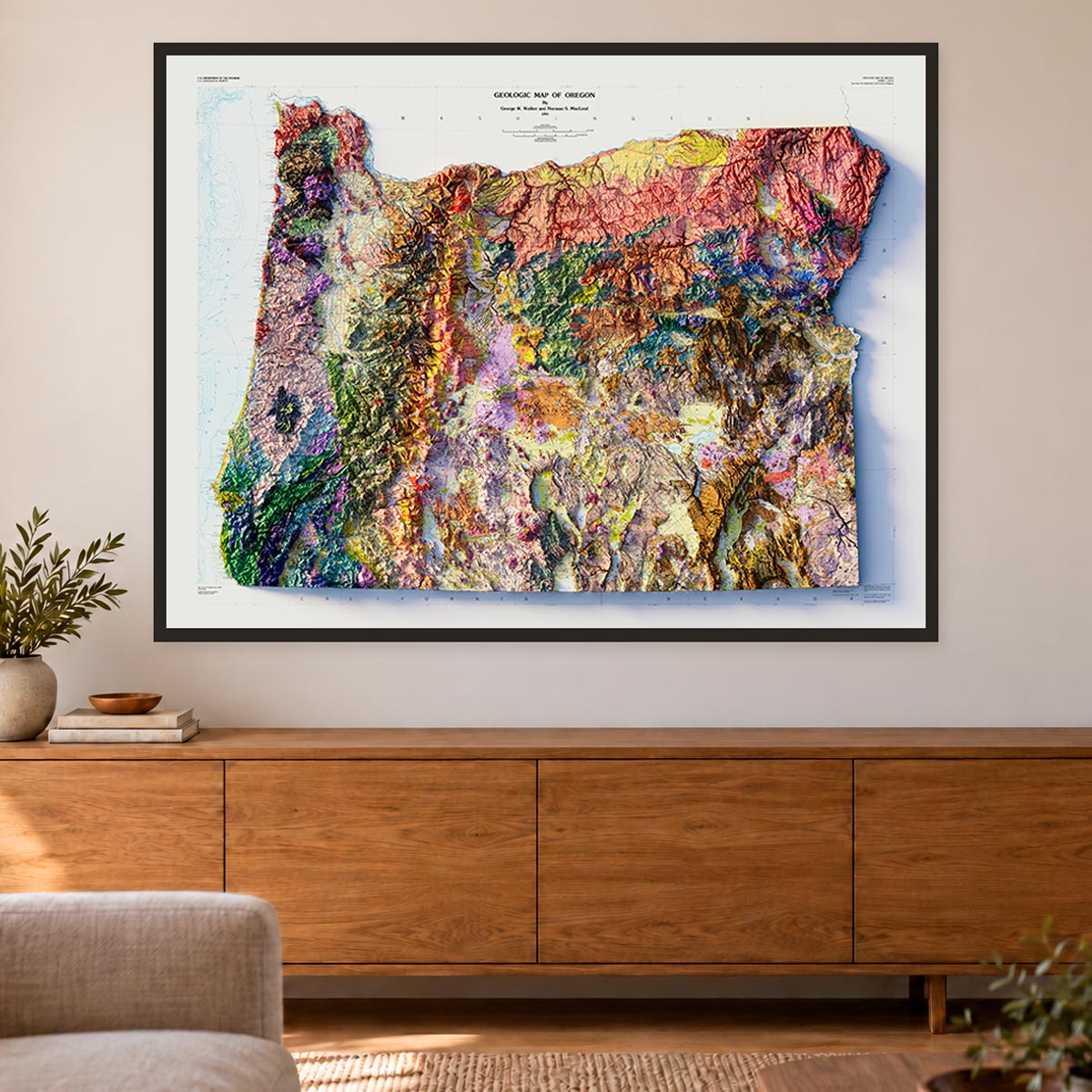 Oregon 1991 Shaded Relief Map – XL Canvas - Muir Way - XL Canvas