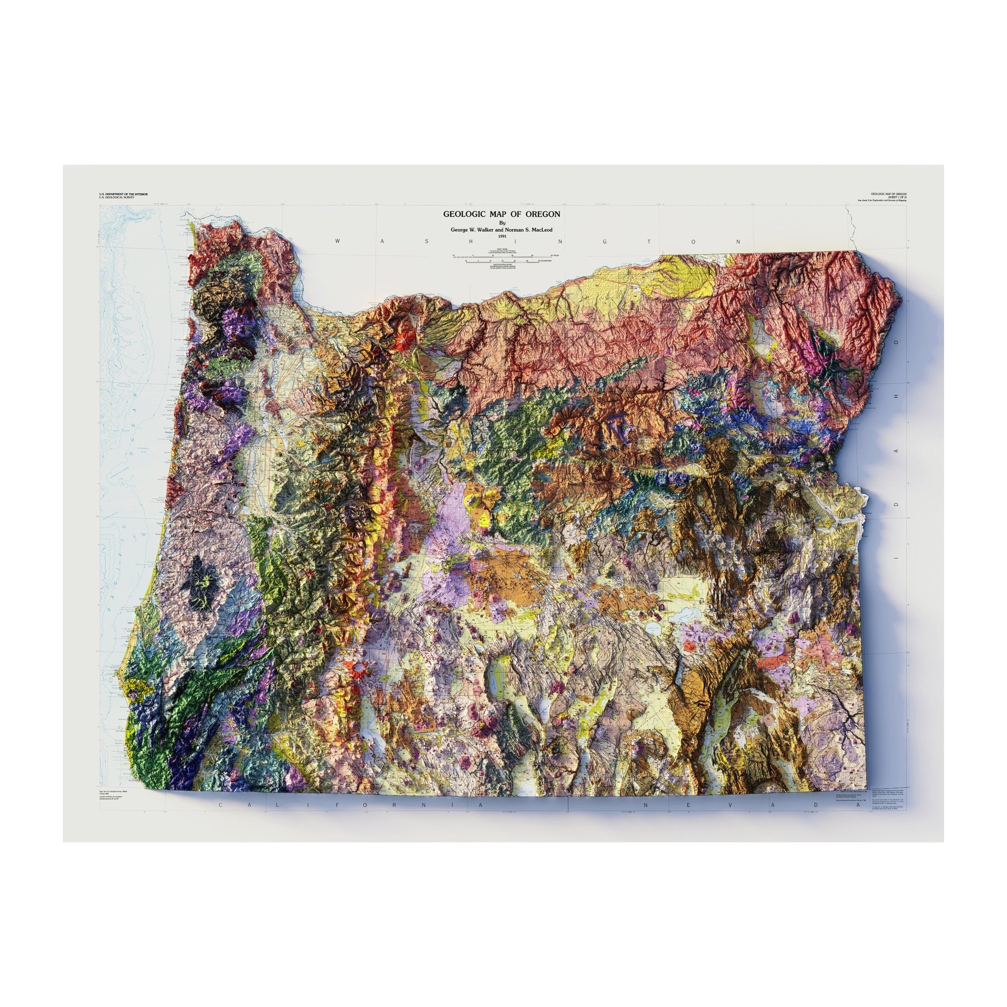Oregon 1991 Shaded Relief Map - Muir Way - Vintage Relief