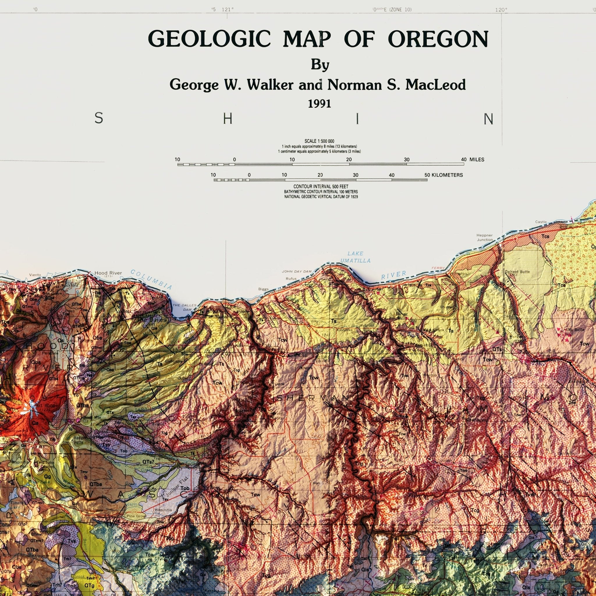 Oregon 1991 Shaded Relief Map - Muir Way - Vintage Relief