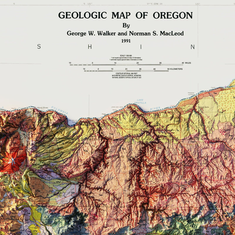 Oregon 1991 Shaded Relief Map - Muir Way - Vintage Relief