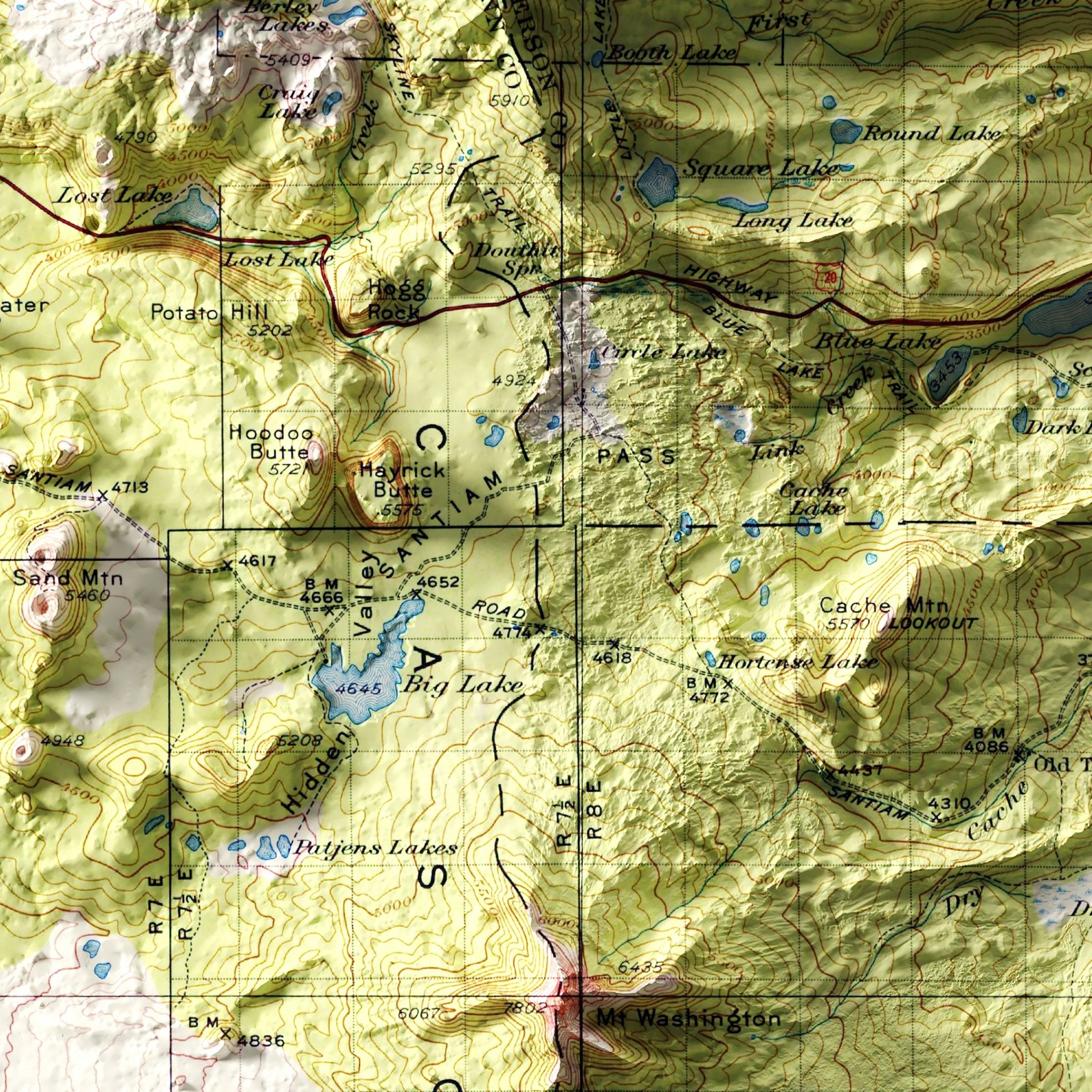 Oregon, Three Sisters 1929 Shaded Relief Map - Muir Way - Vintage Relief