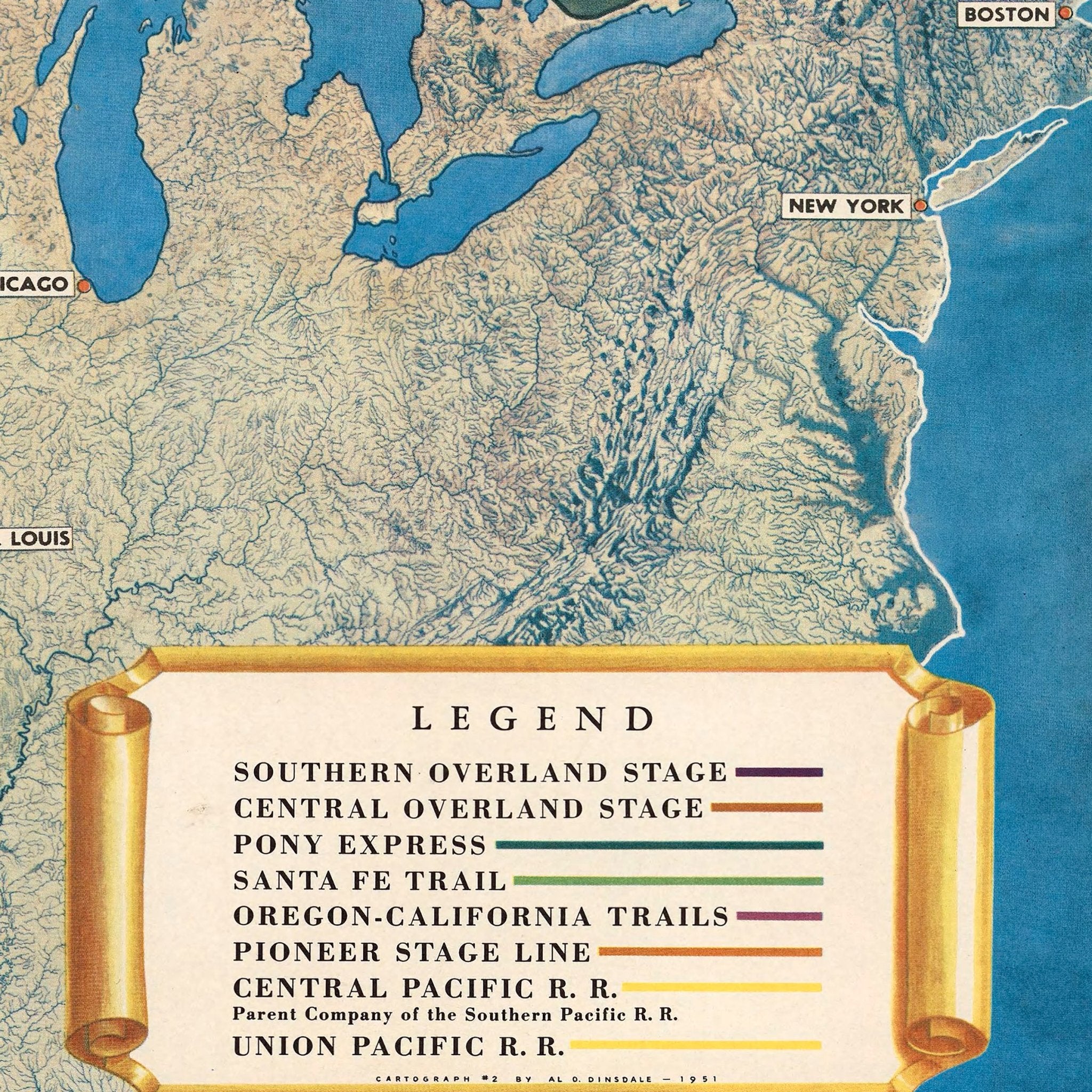 Overland Routes of the Pioneer West - Muir Way - Vintage Map